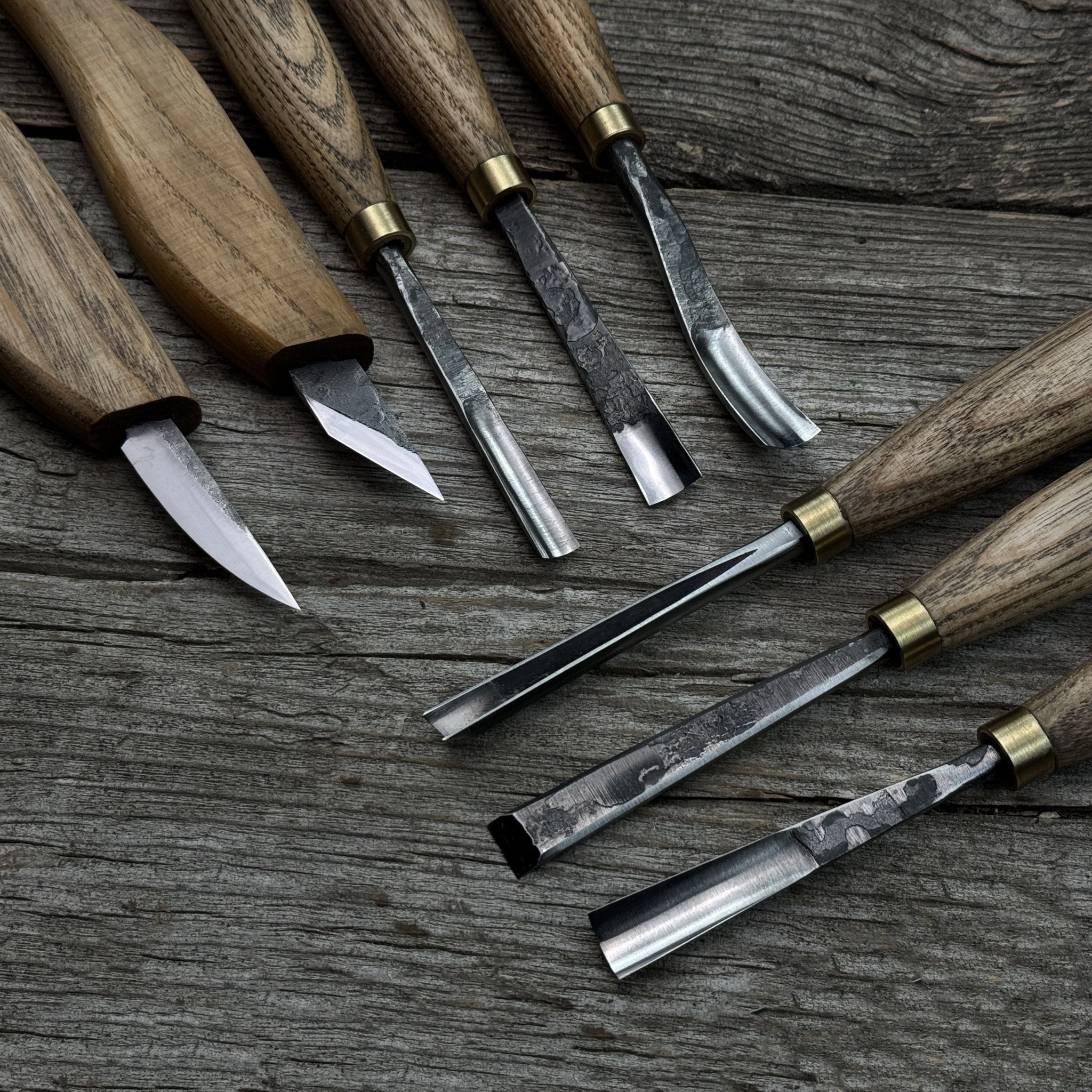 8-Piece Large Wood Carving Tool Set with hand-forged blades and ash wood handles