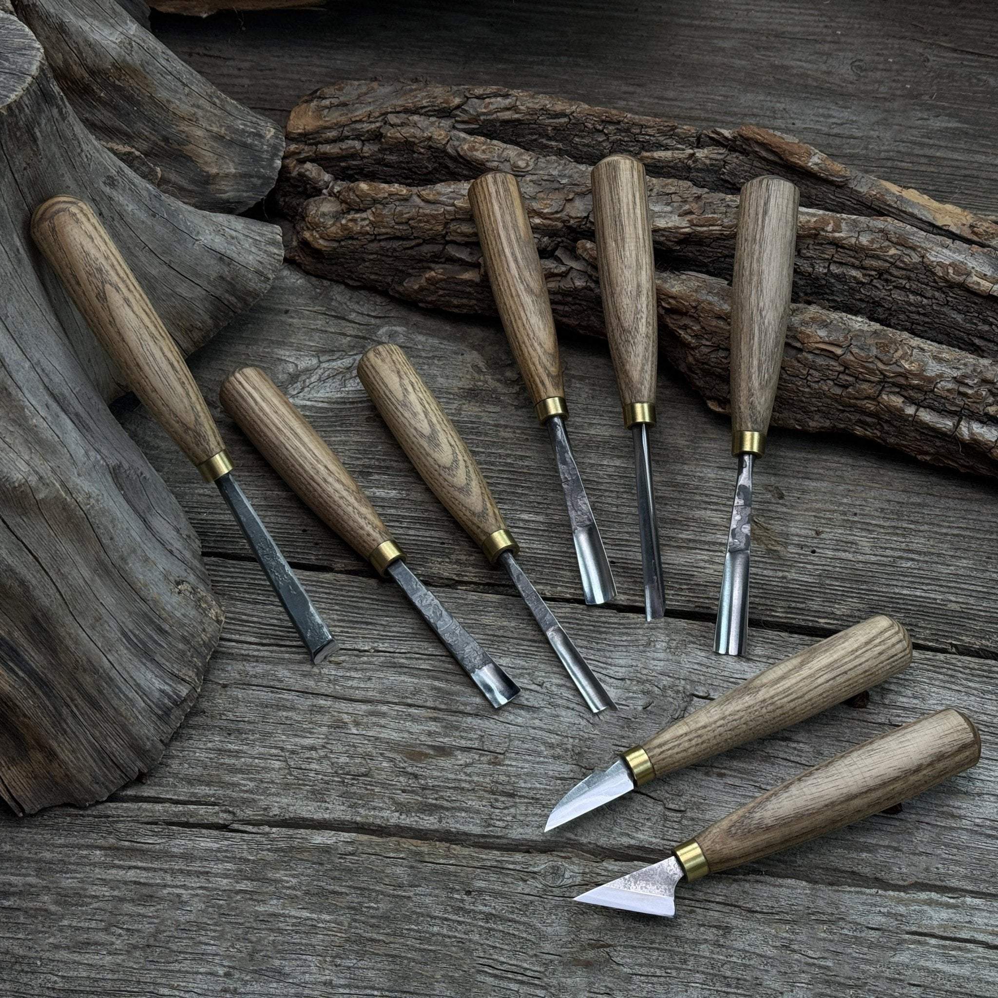 8-piece wood carving tool set with knives and chisels by Sharky Forged Steel Tools