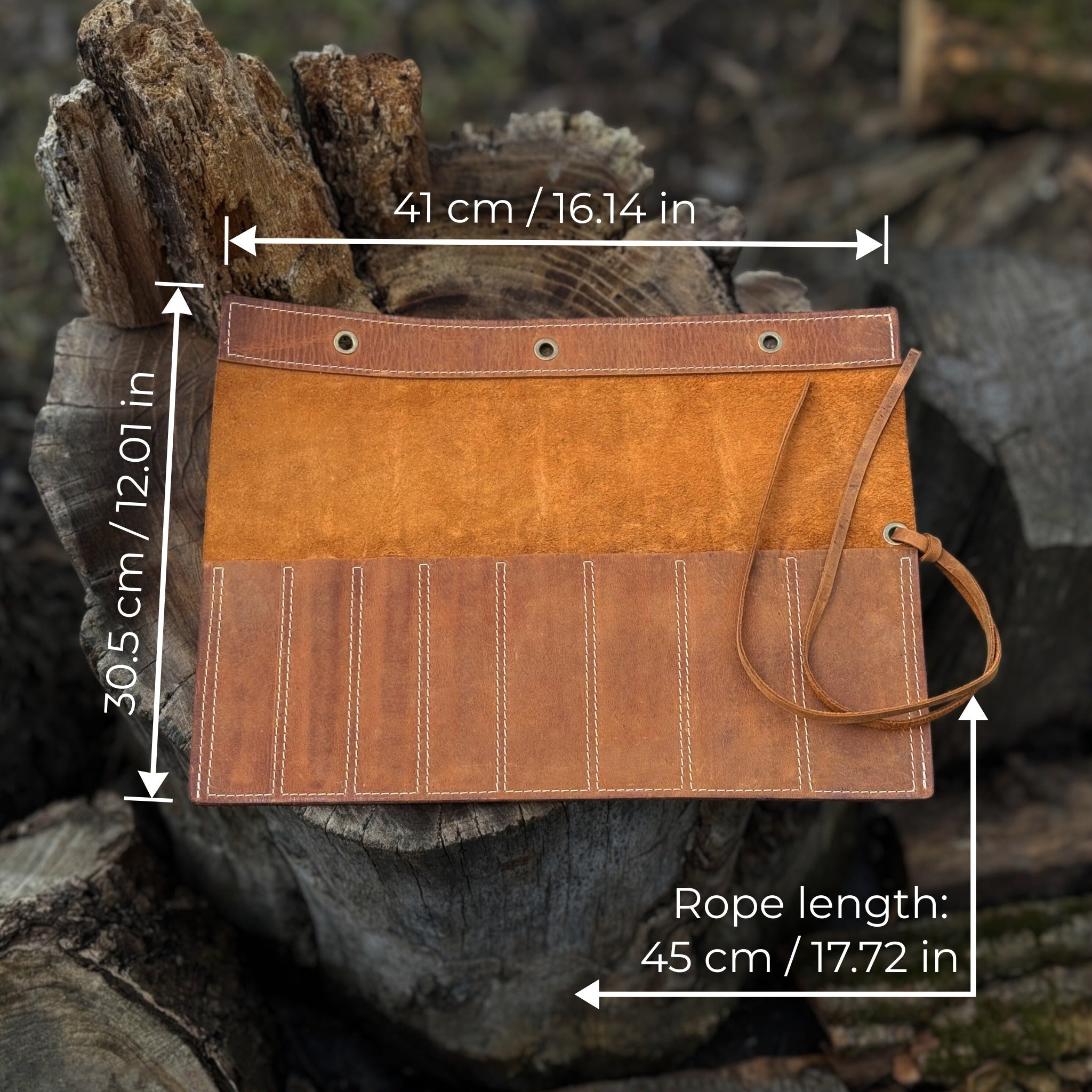 Handmade 8 Pocket Leather Chisel Roll made from Crazy Horse leather by Sharky Forged Steel Tools