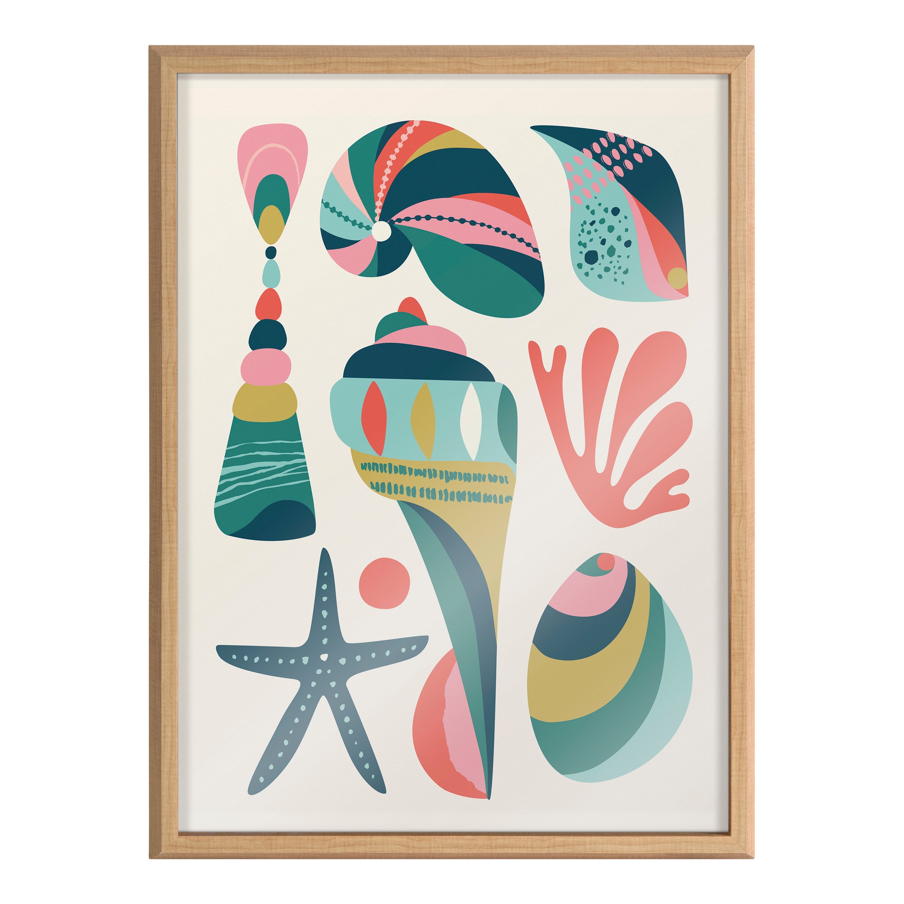 Blake Modern Colorful Seashells Framed Printed Glass by kateandlaurel - product image 2 for Resin Society