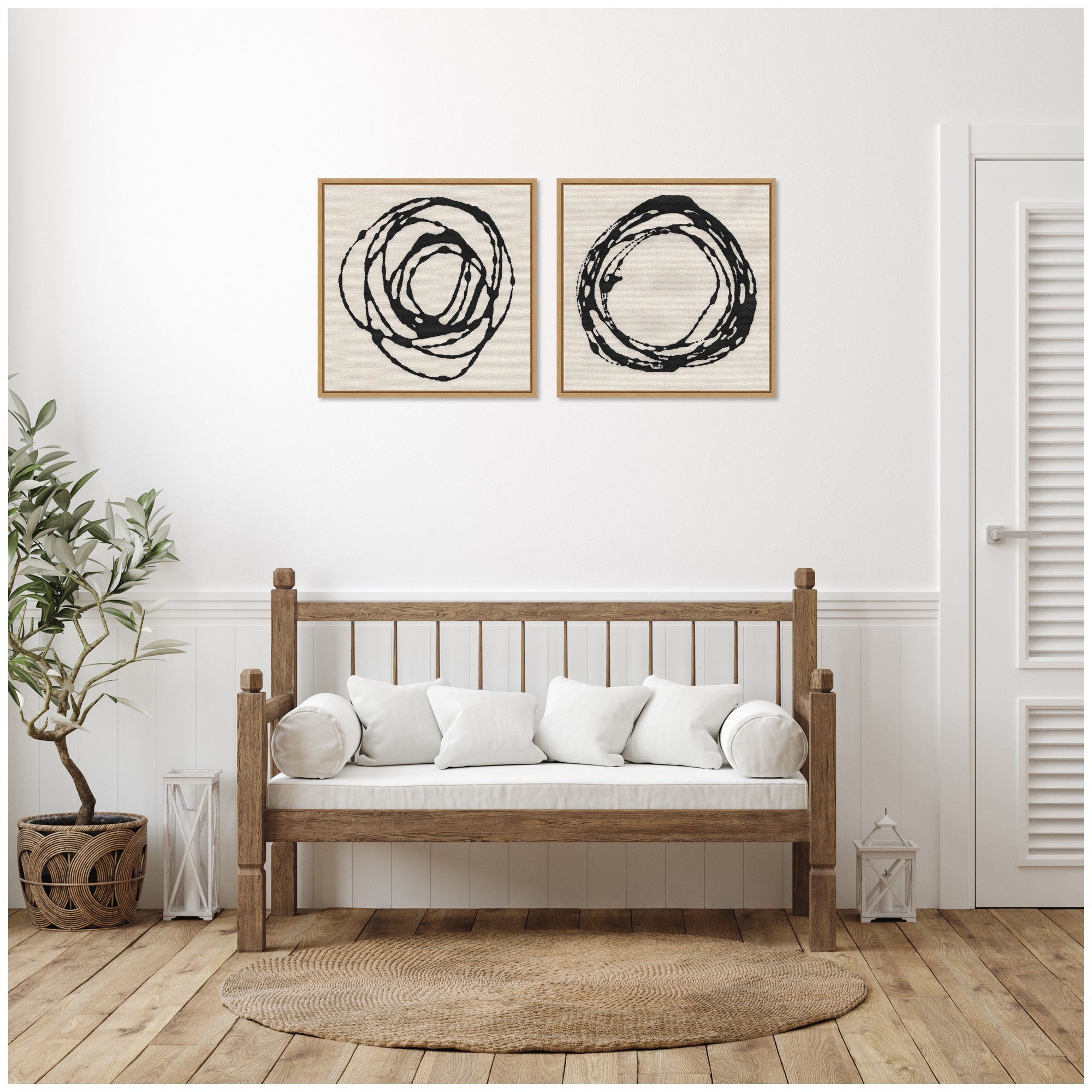 Sylvie Flowing Circle Abstracts - 2 Piece Framed Canvas Art Set