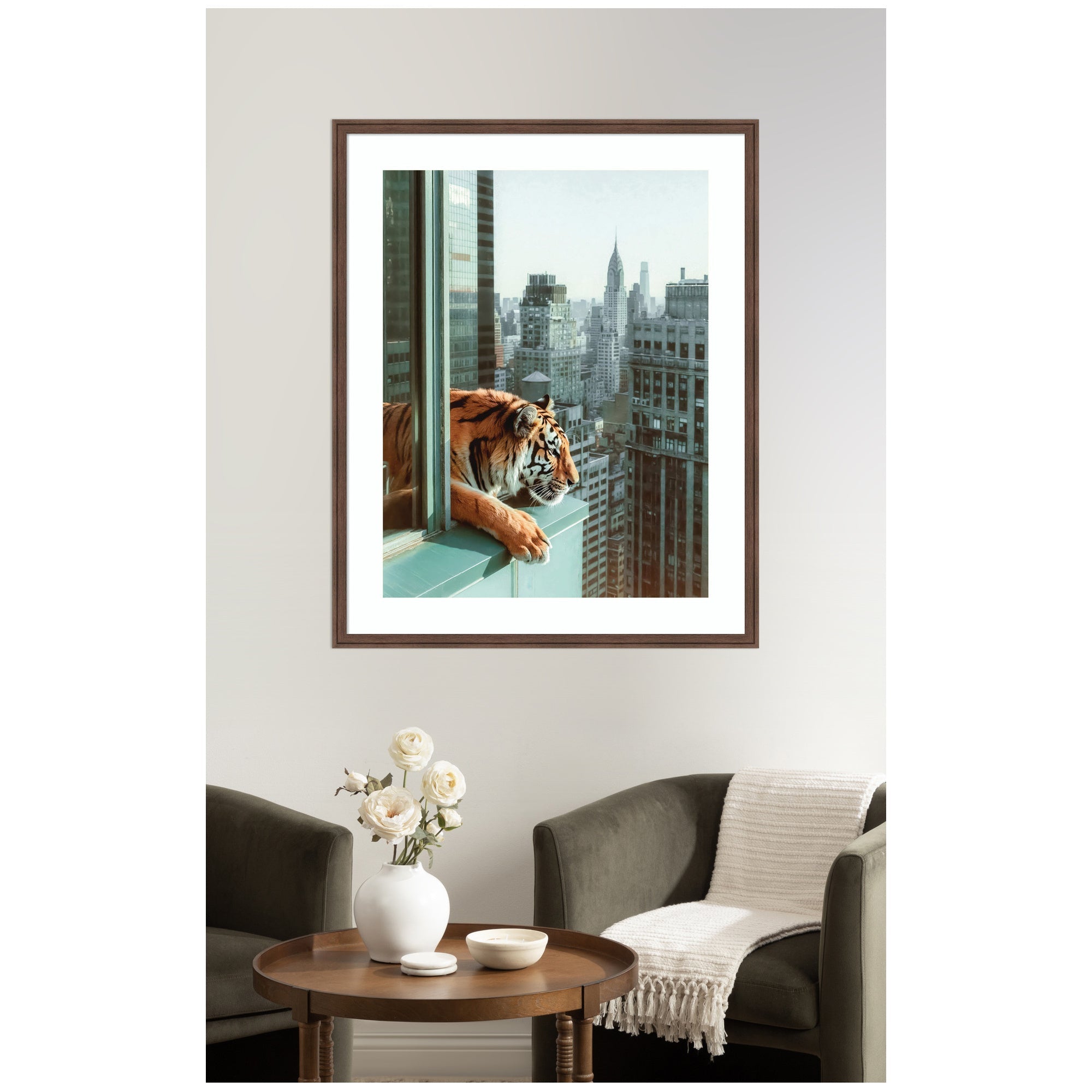 Framed Art Urban Tiger Overlooking Manhattan by Michael Schauer
