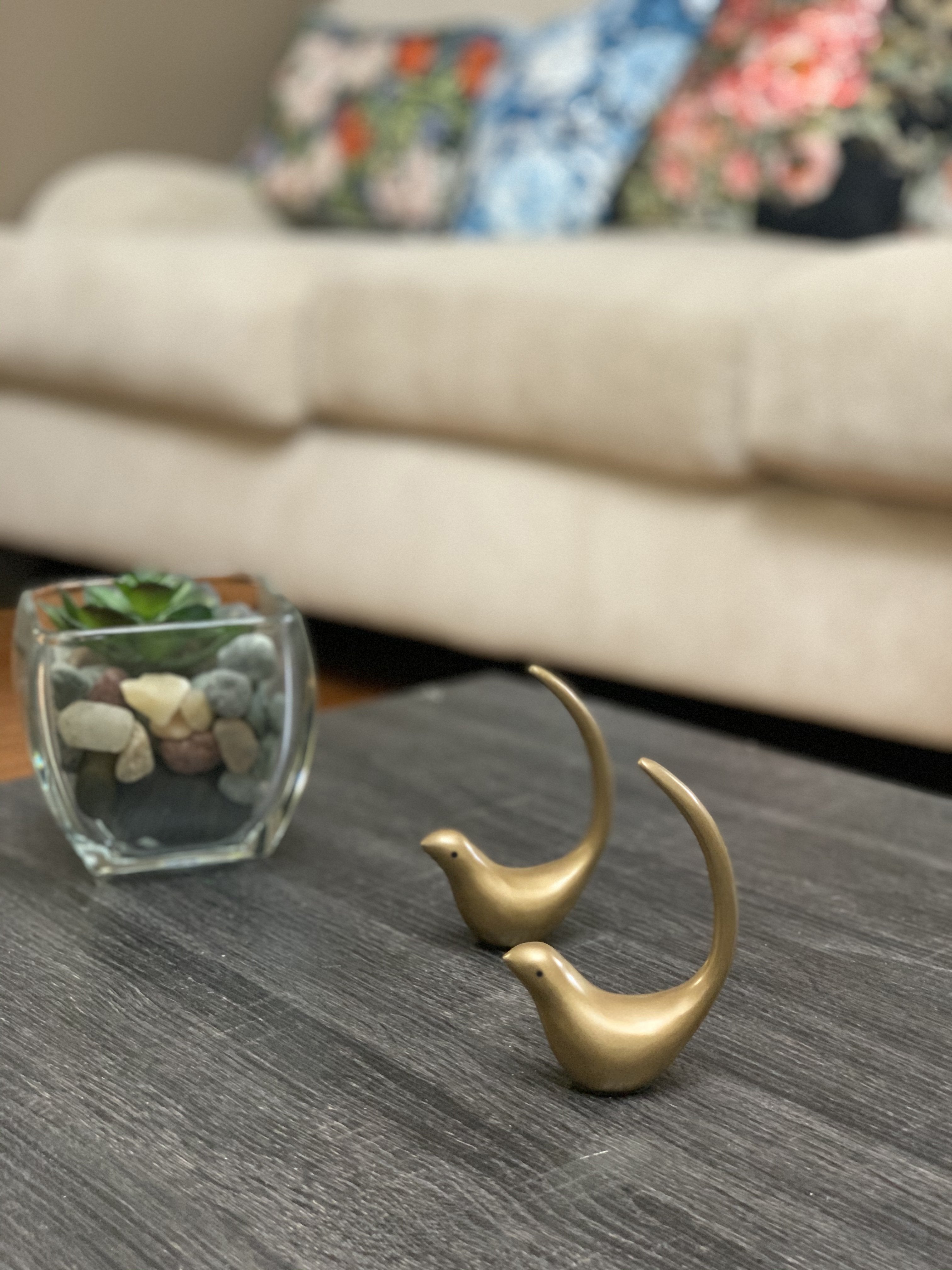 Pair of Vibhsa Marigold Bird Figurines in polished metal finish