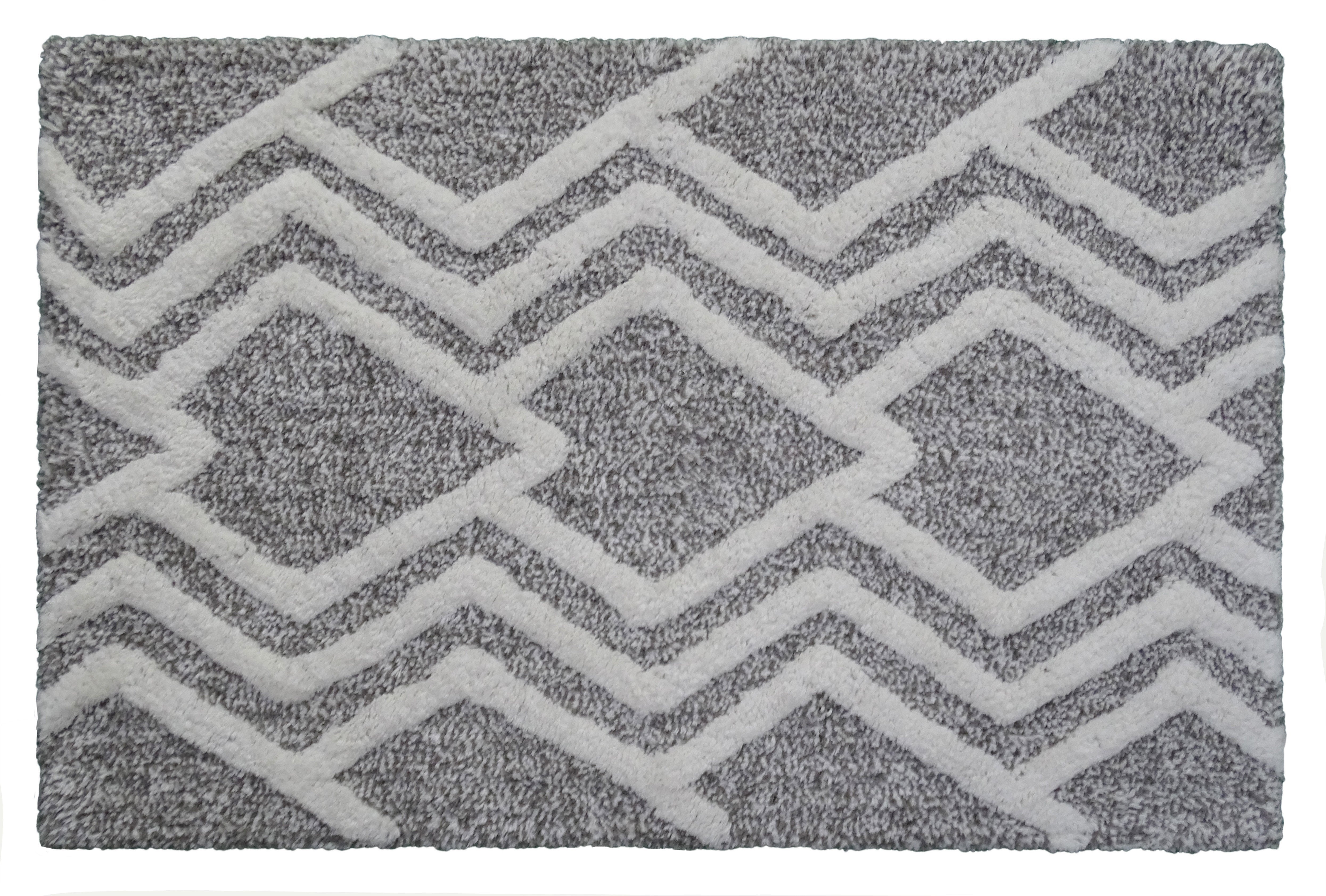 CHICOS HOME Bath Rug with geometric pattern in grey and ivory laid on a floor