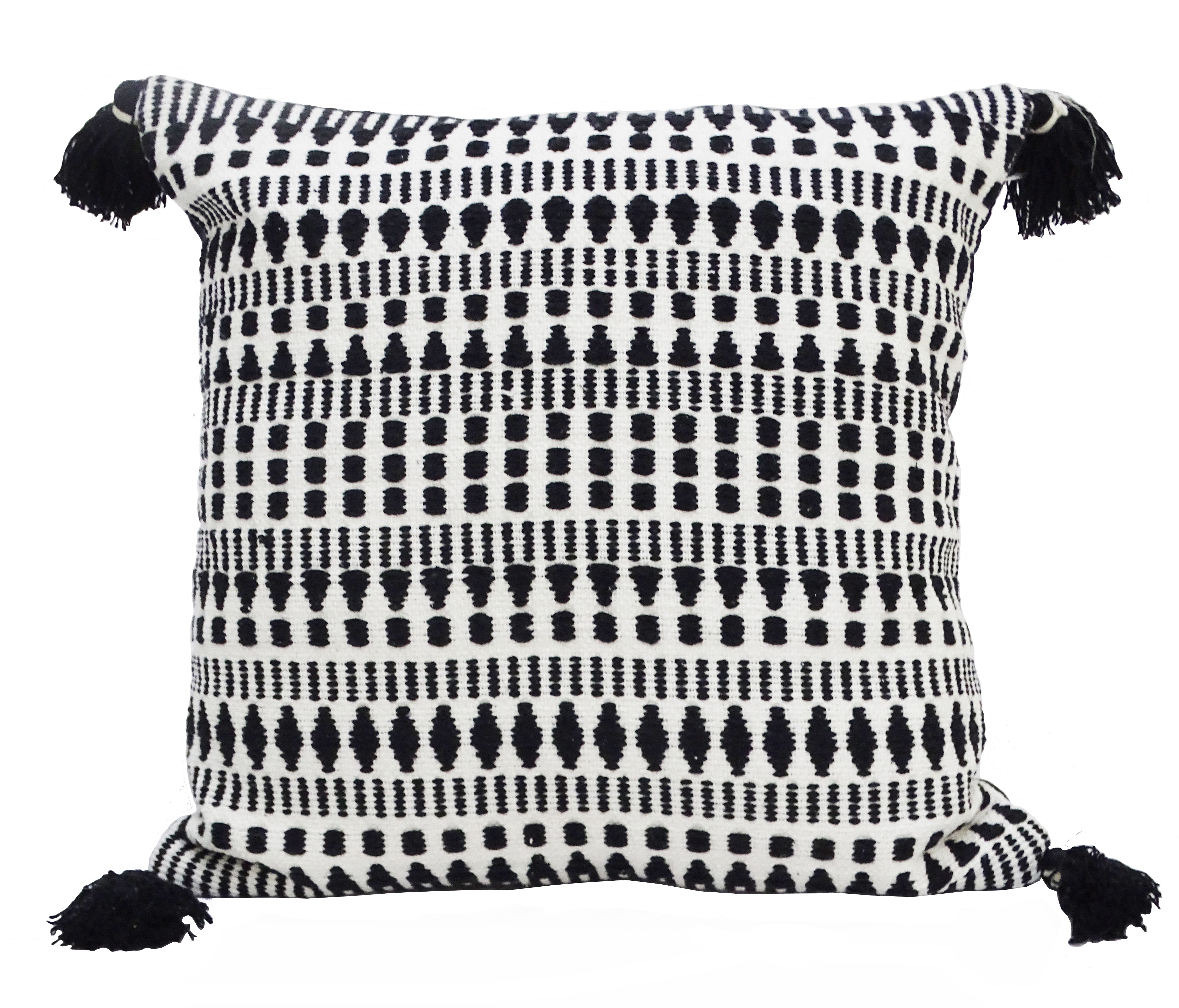 Black 22" X 22" Throw Pillow for Couch with Tassels-Winter