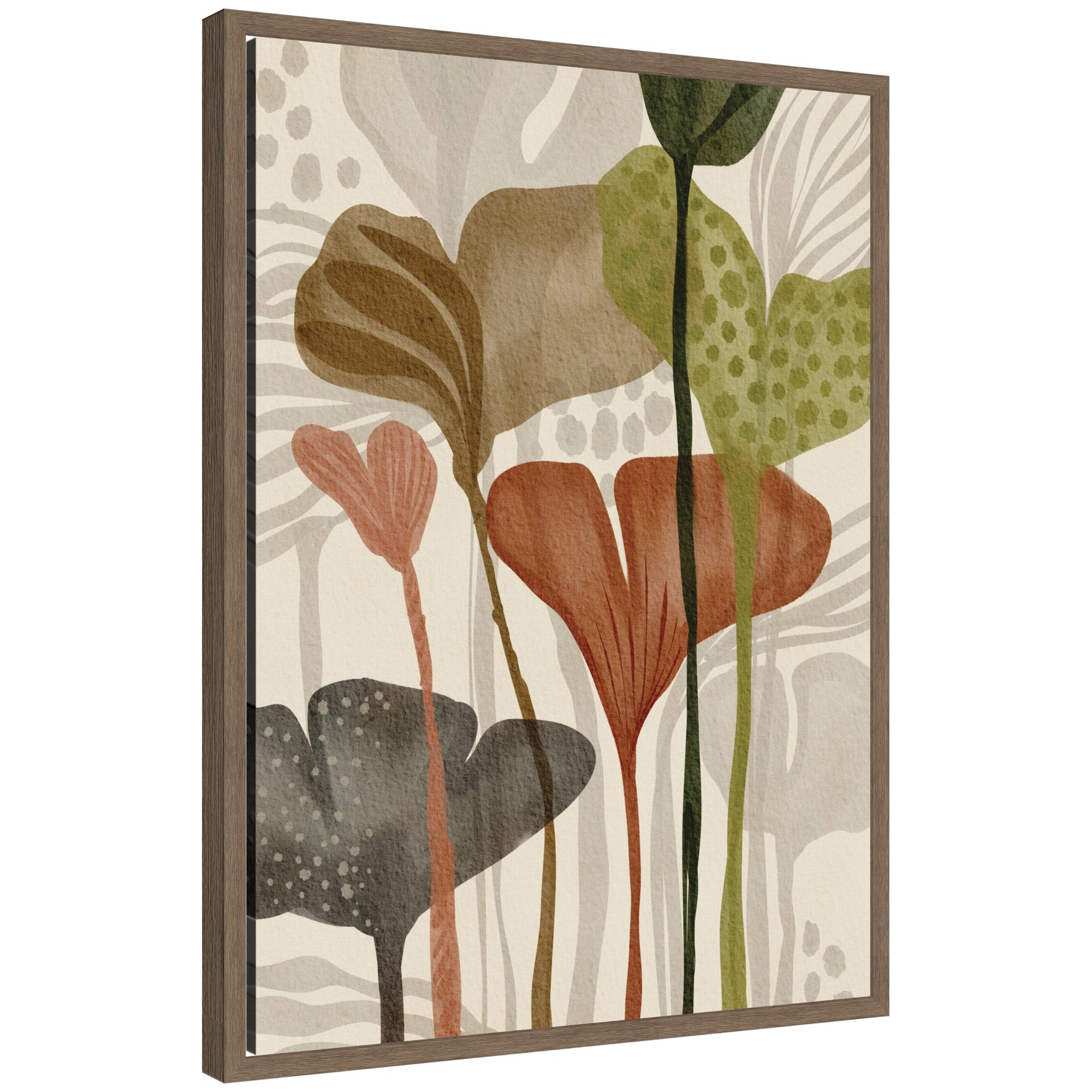 Earthen Botanicals ll framed canvas wall art print featuring detailed botanical imagery in walnut brown Sylvie frame
