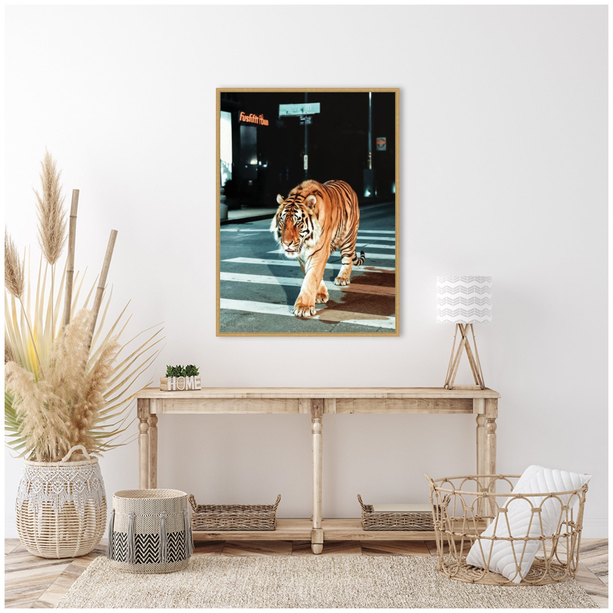 Sylvie Tiger in the City at Night 2 Framed Canvas by Michael Schauer