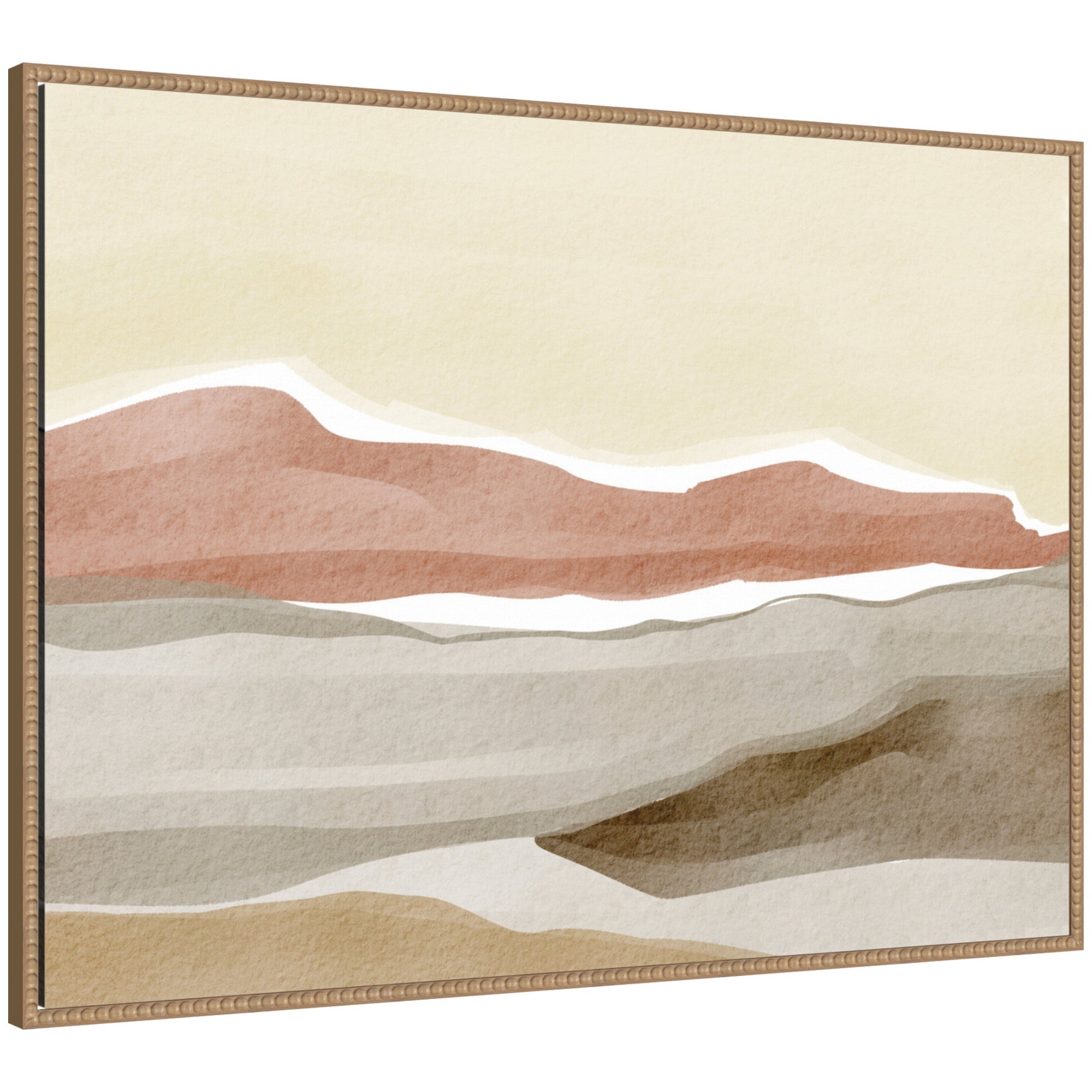 Framed canvas wall art titled Brown Hill by Nikita Jariwala, showing a natural brown hill landscape in a rustic natural beaded frame.