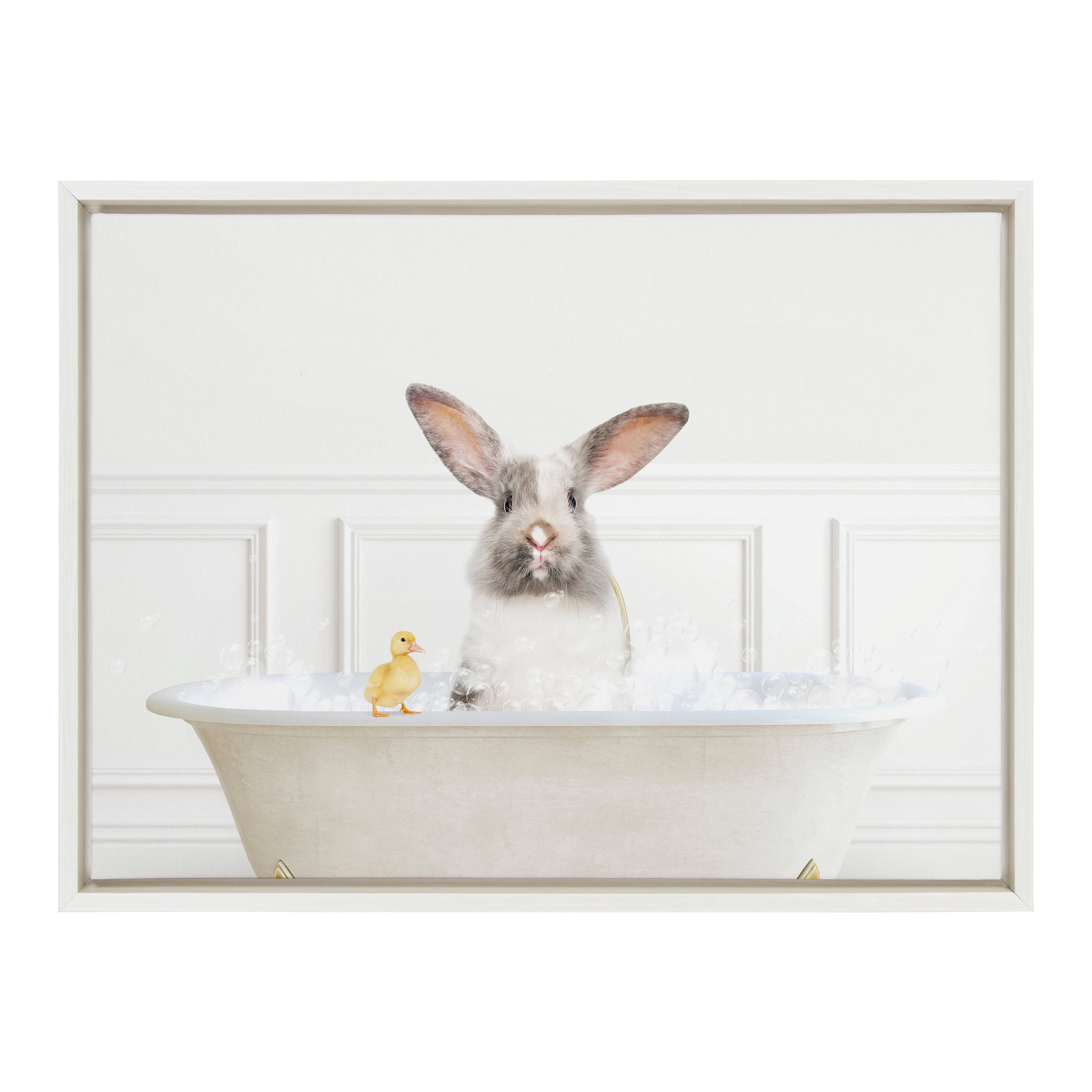 Sylvie Bunny In Bubble Bath Neutral Style Framed Canvas by Amy Peterson Art Studio