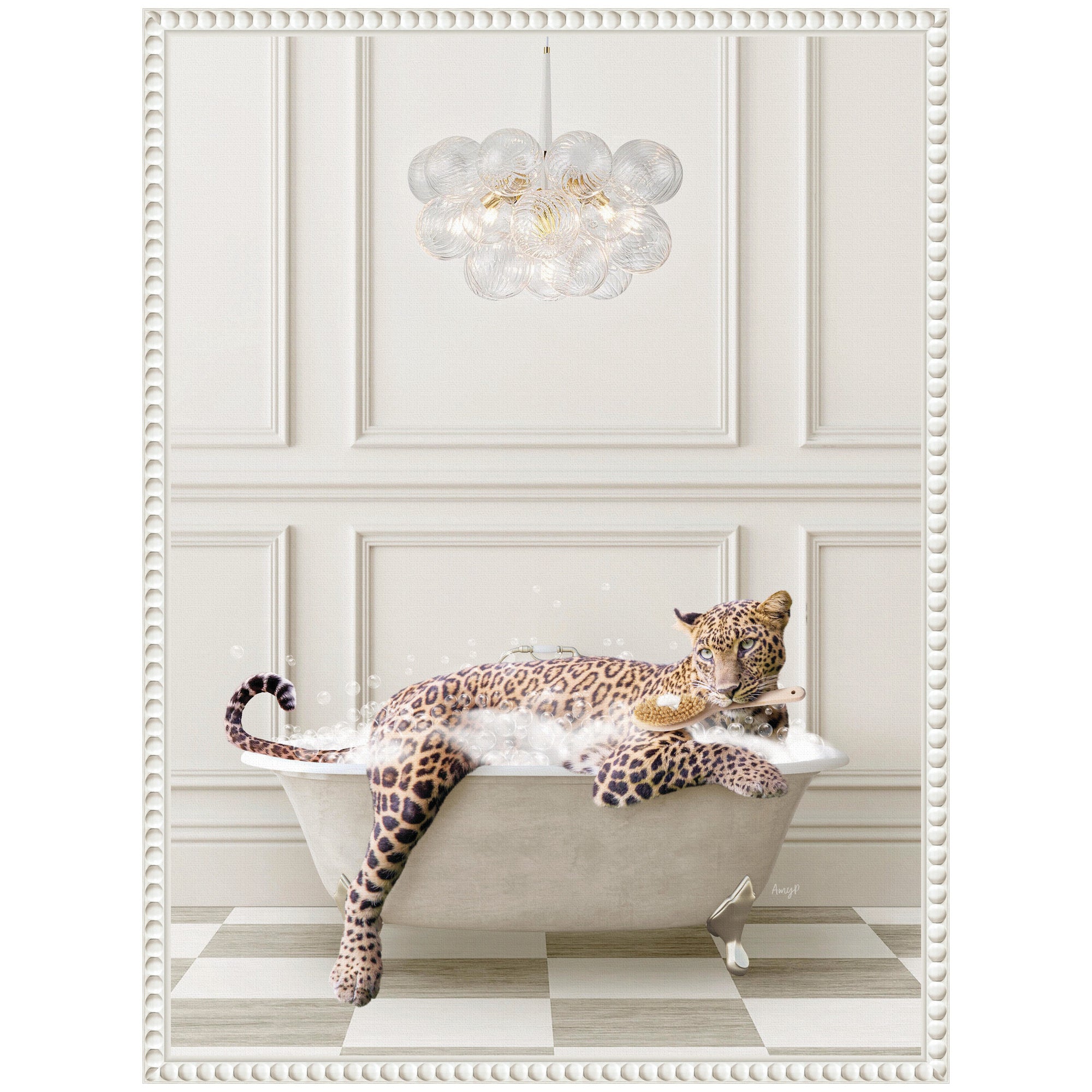 Sylvie Cheetah Traditional Chandelier Bath Framed Canvas by Amy Peterson