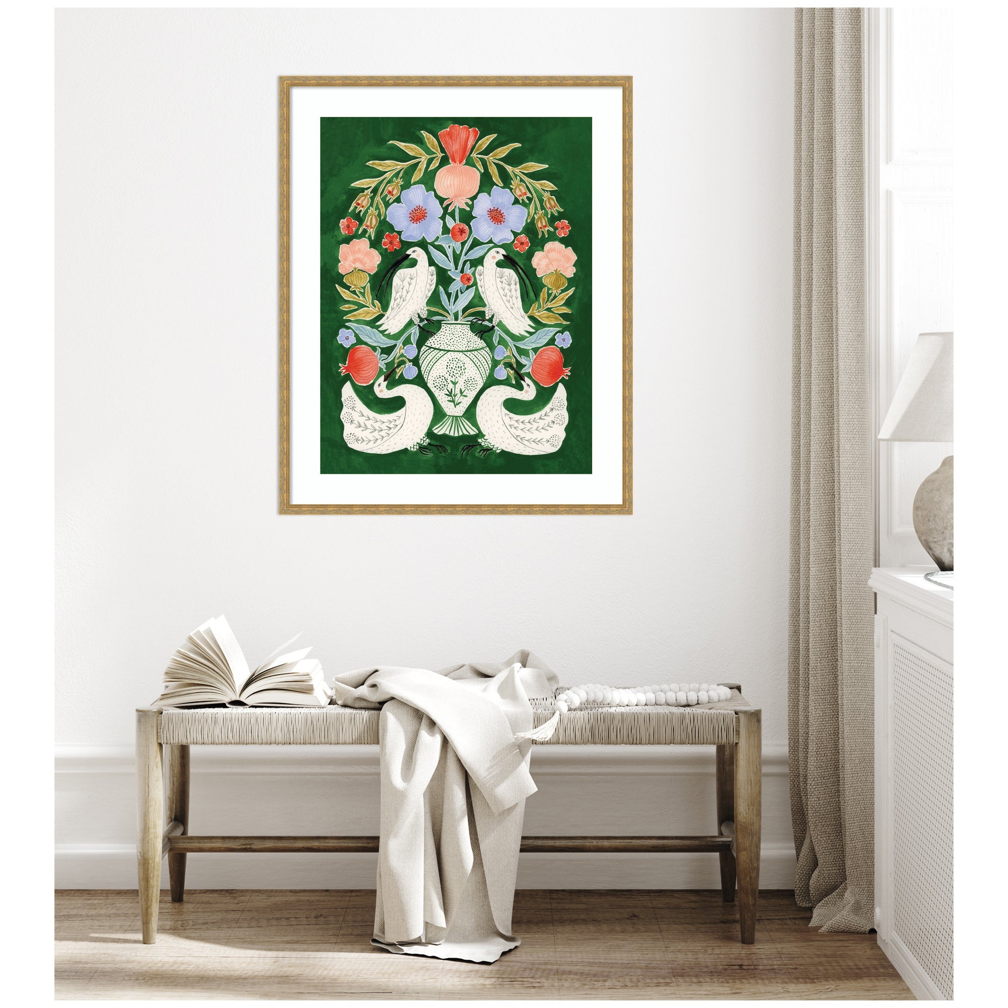 Floral Folklore Ibises and Swan by Jill Labieniec Framed Wall Art Print