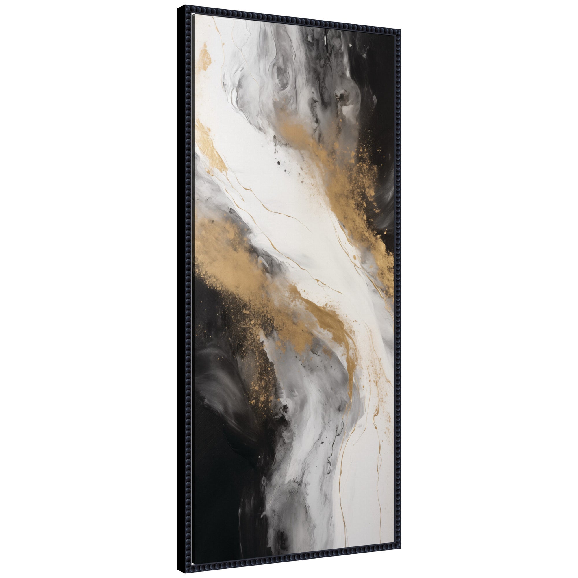 Luxe Drift Modern Elegant Abstract framed canvas wall art print by The Creative Bunch Studio, showing an abstract composition in warm neutral tones in a beaded frame