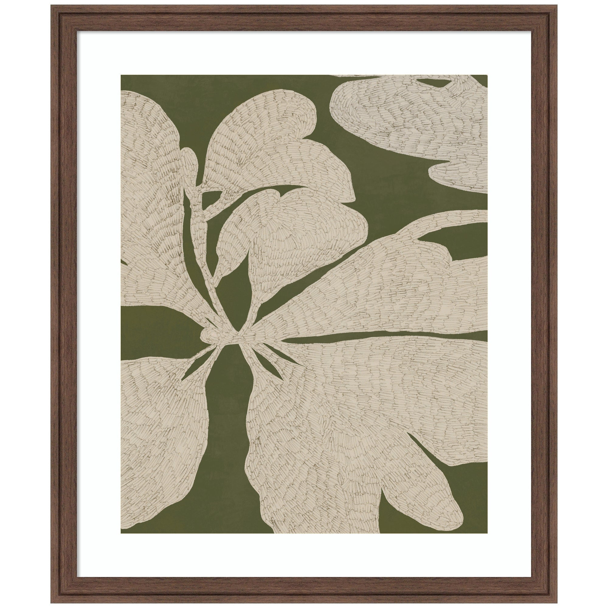 Leafy Whispers by Treechild framed wall art print hung on a room wall