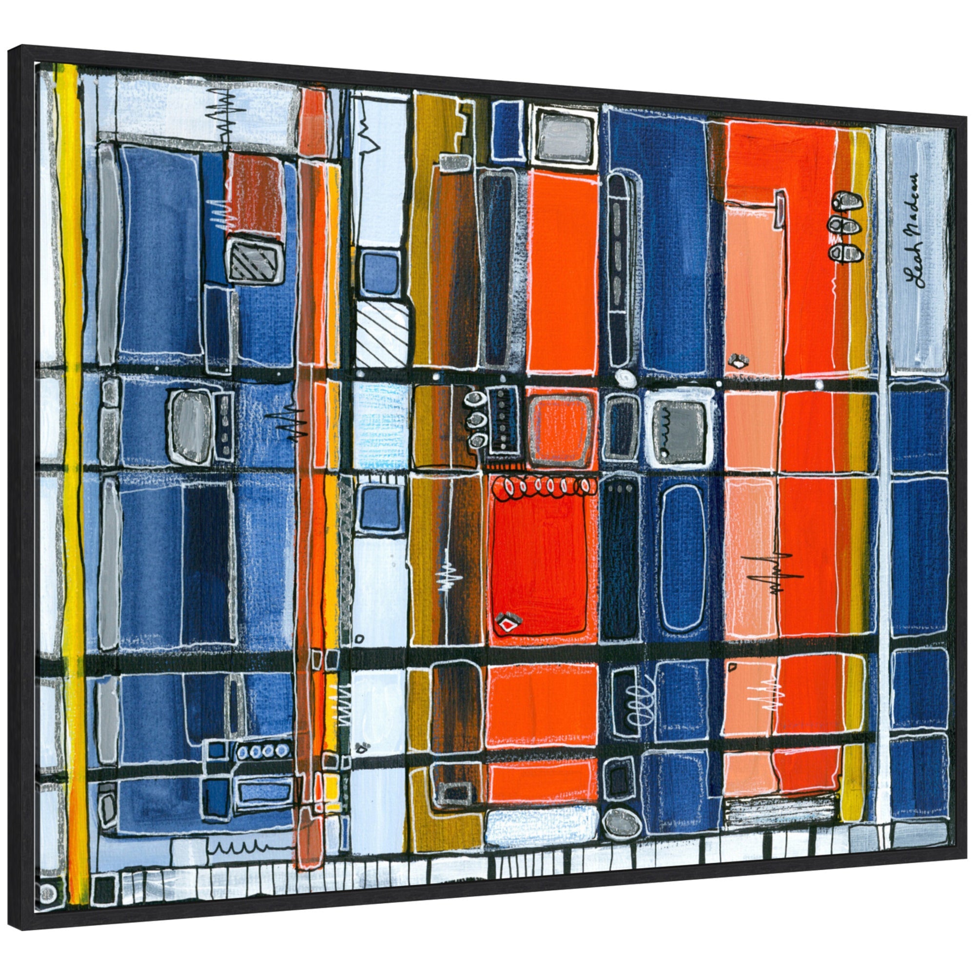Sylvie Bart Horizontal framed canvas art by Leah Nadeau showing abstract shapes in red and gray tones within a lightweight polystyrene frame