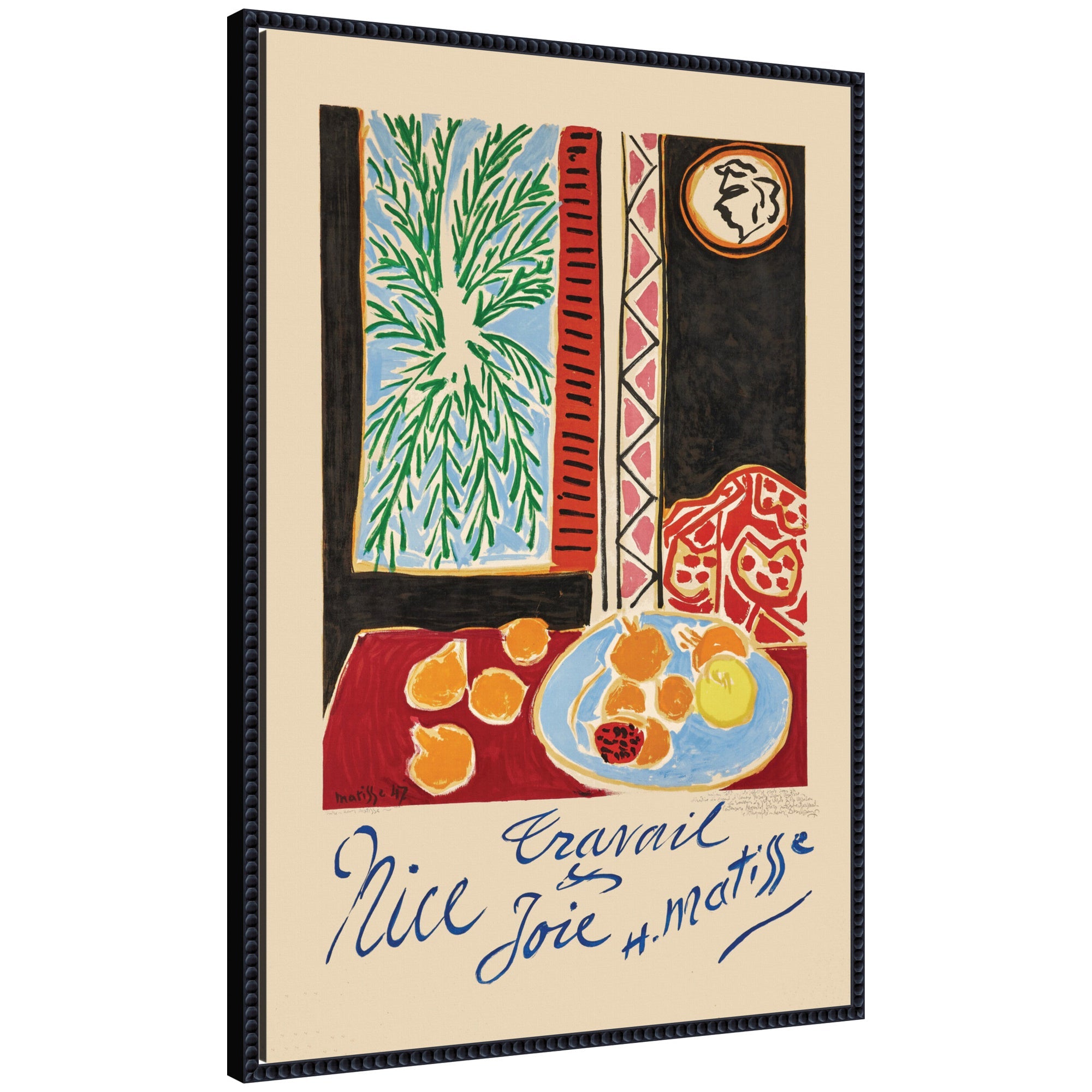 Nice Travail et Joie 1947 Henri Matisse framed canvas wall art print in a black beaded frame