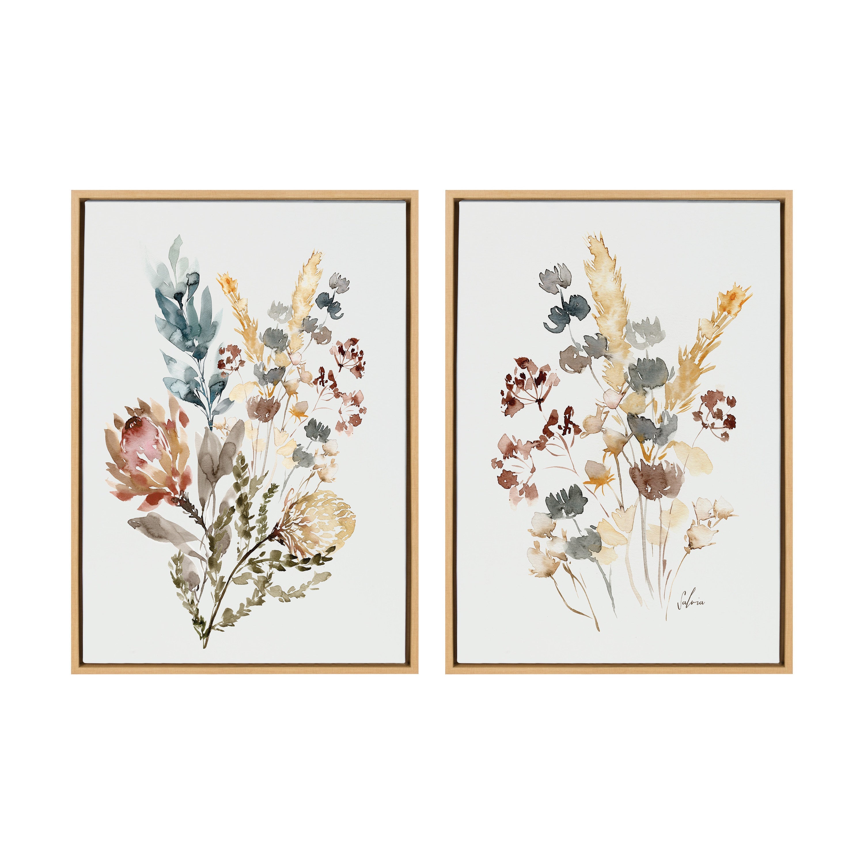 Sylvie Wildflower Bunch and Wild Salvia Framed Canvas Art Set by Sara Berrenson by kateandlaurel