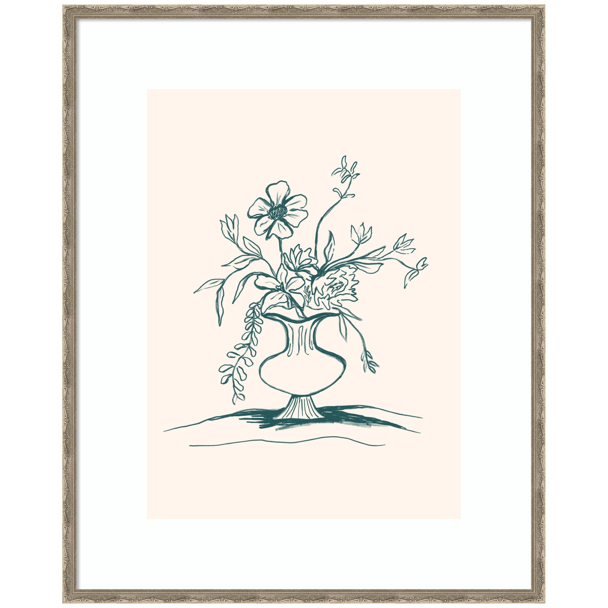 Framed Art Summer Stems by Kate Aurelia Holloway showing monochromatic floral illustration in a Modern Contemporary frame