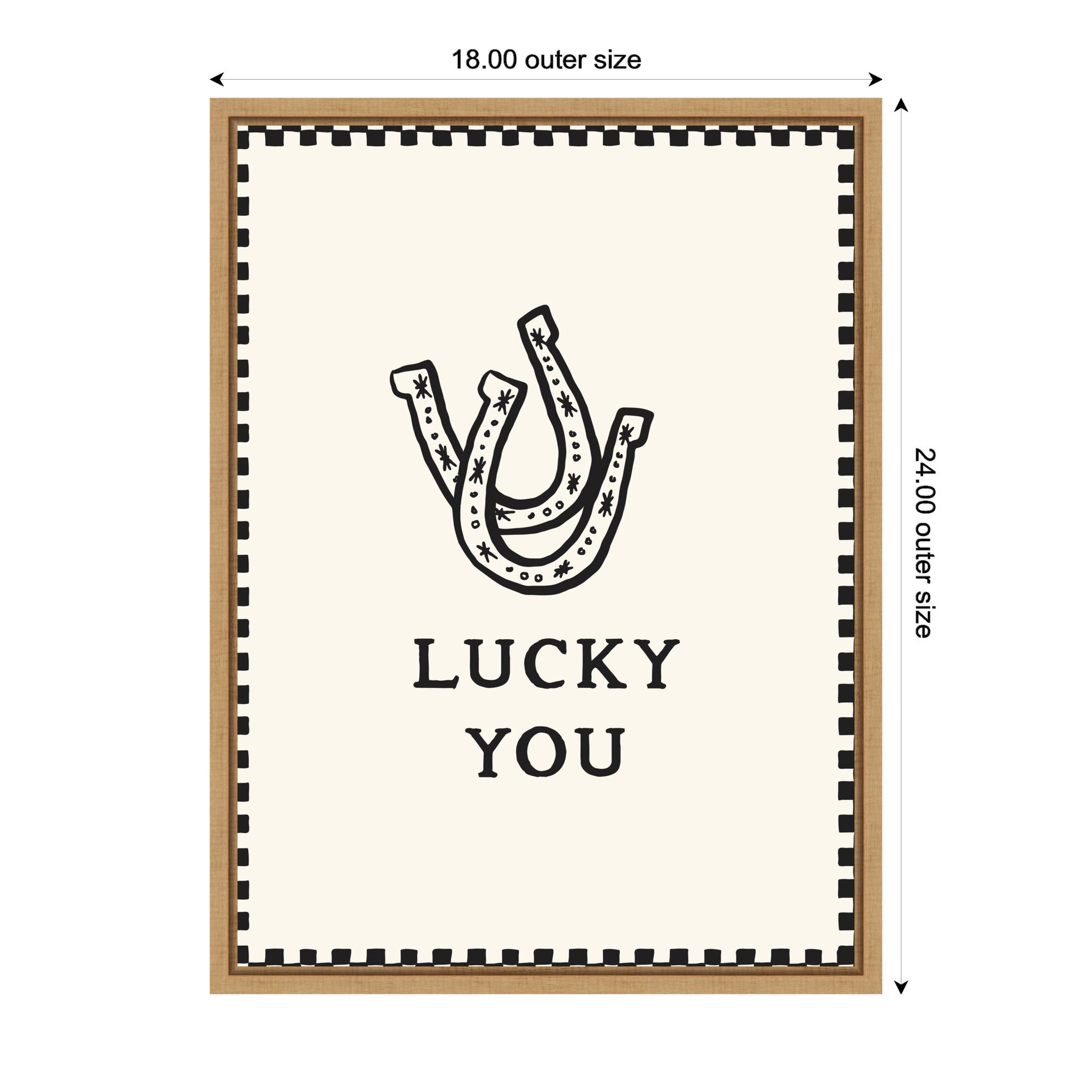 Lucky You Checkerboard Print, Hand Drawn Western Horseshoe Art, Cool Wall Art Motivational Poster