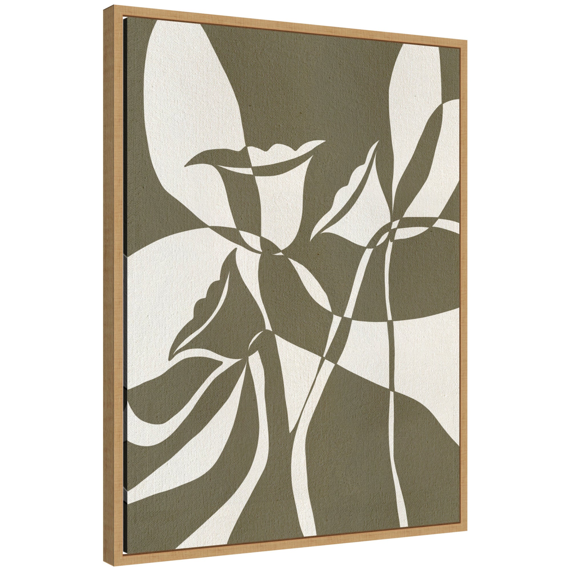 Abstract framed canvas art titled Bound by Beauty 4 by Shatha Al Dafai, showing dynamic pink, purple, and beige shapes in a floating white frame