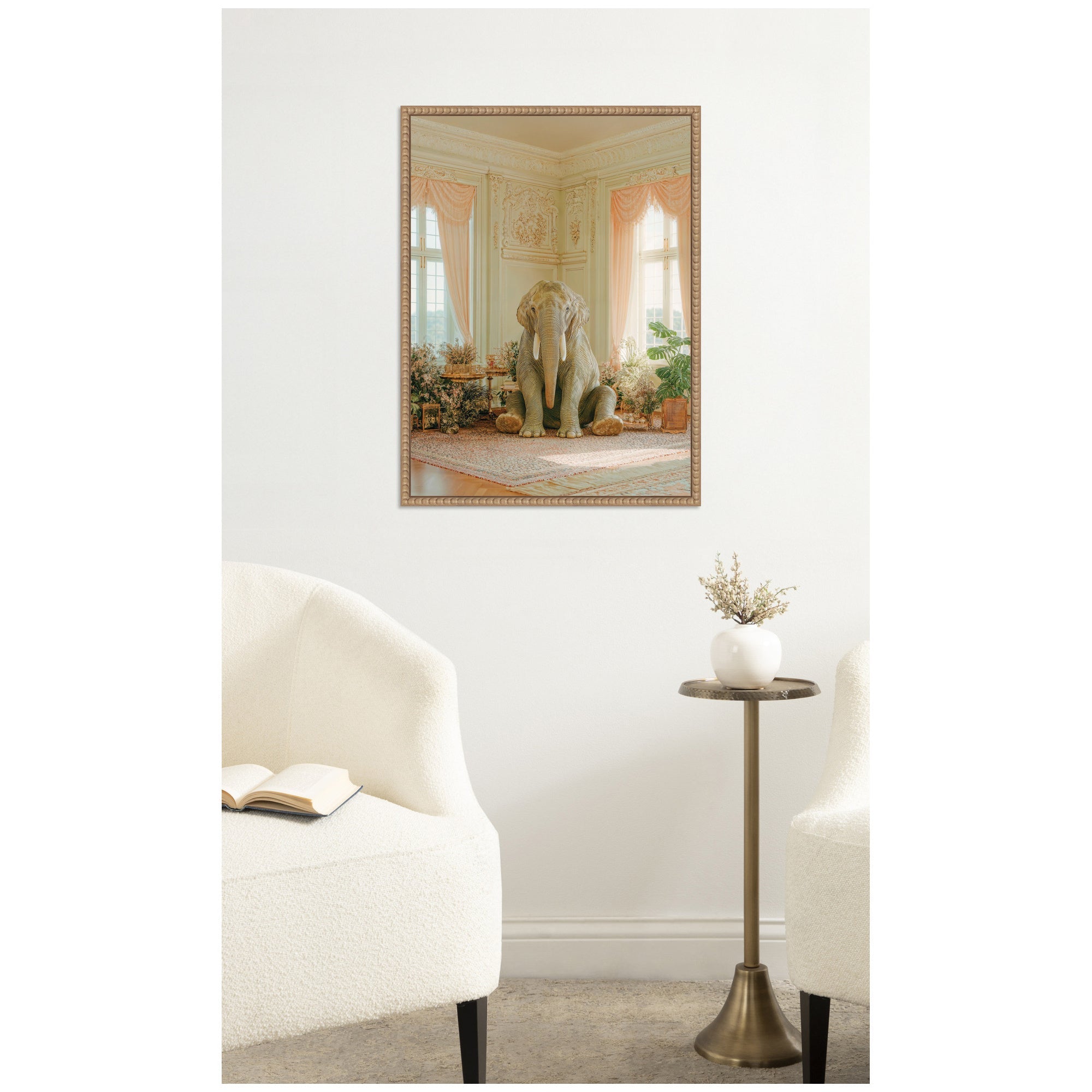 Lazy Elephant Sitting in His Room by Michael Schauer Framed Canvas Wall Art Print