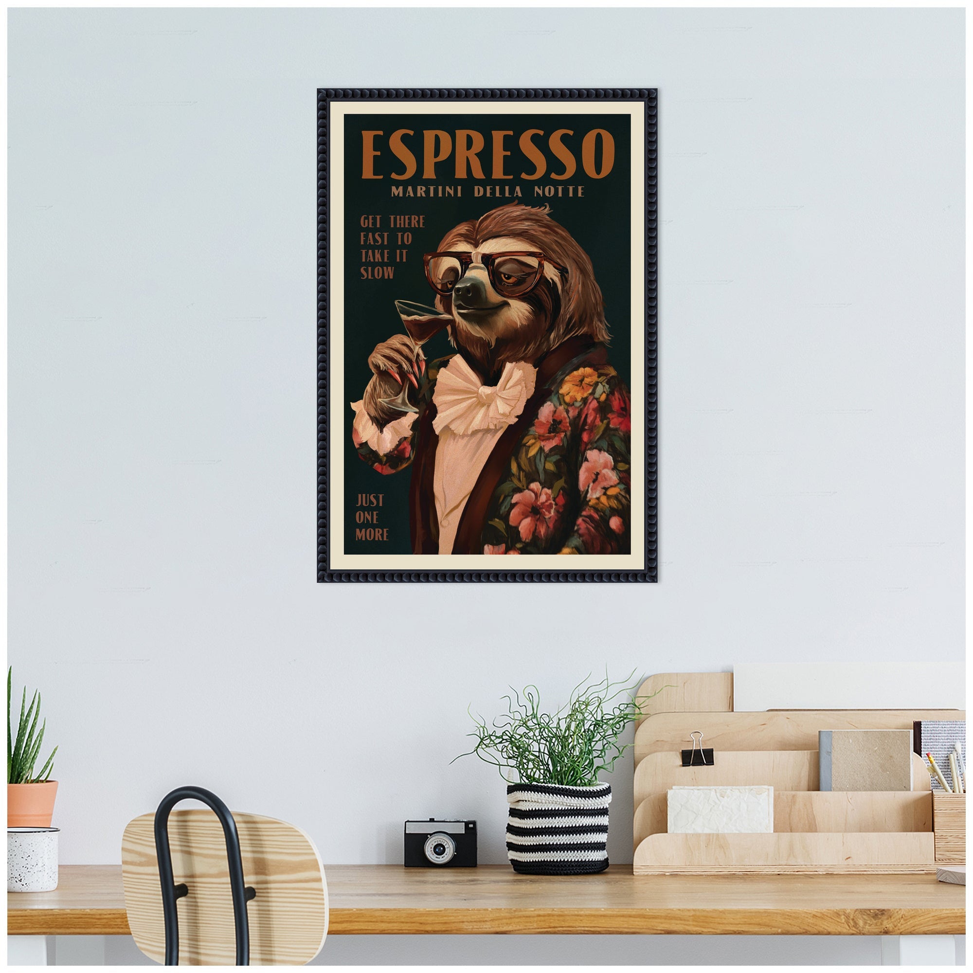 WG Espresso Sloth by The Whiskey Ginger Framed Canvas Wall Art Print