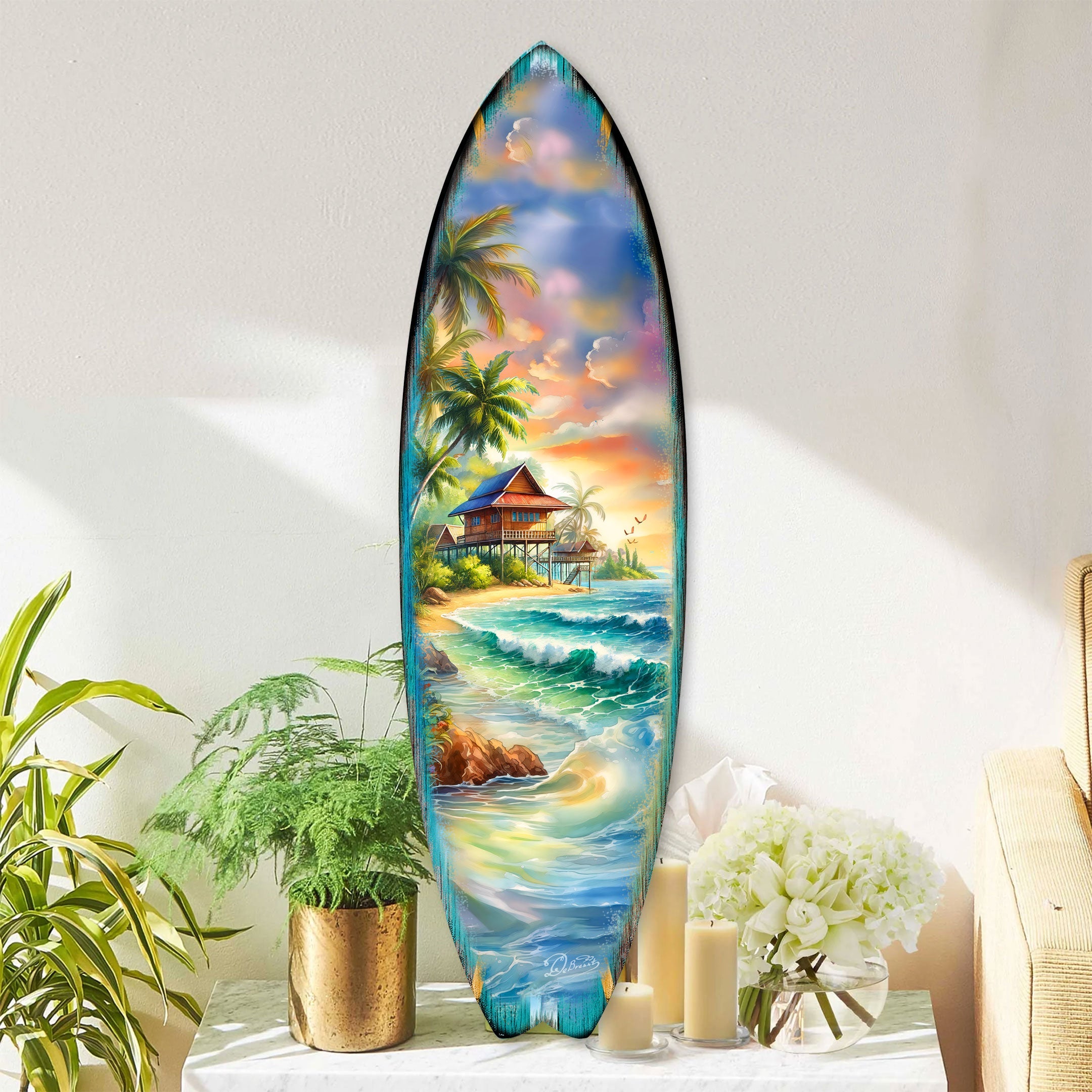 Tropical Beach House Surfboard Wall Art by G. DeBrekht
