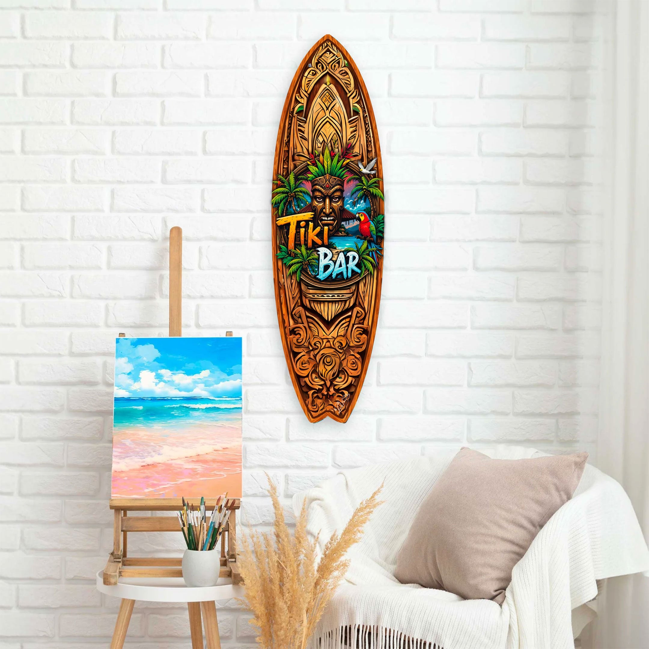 Tiki Bar Surfboard Wall Art by G. DeBrekht – Handcrafted Coastal Decor