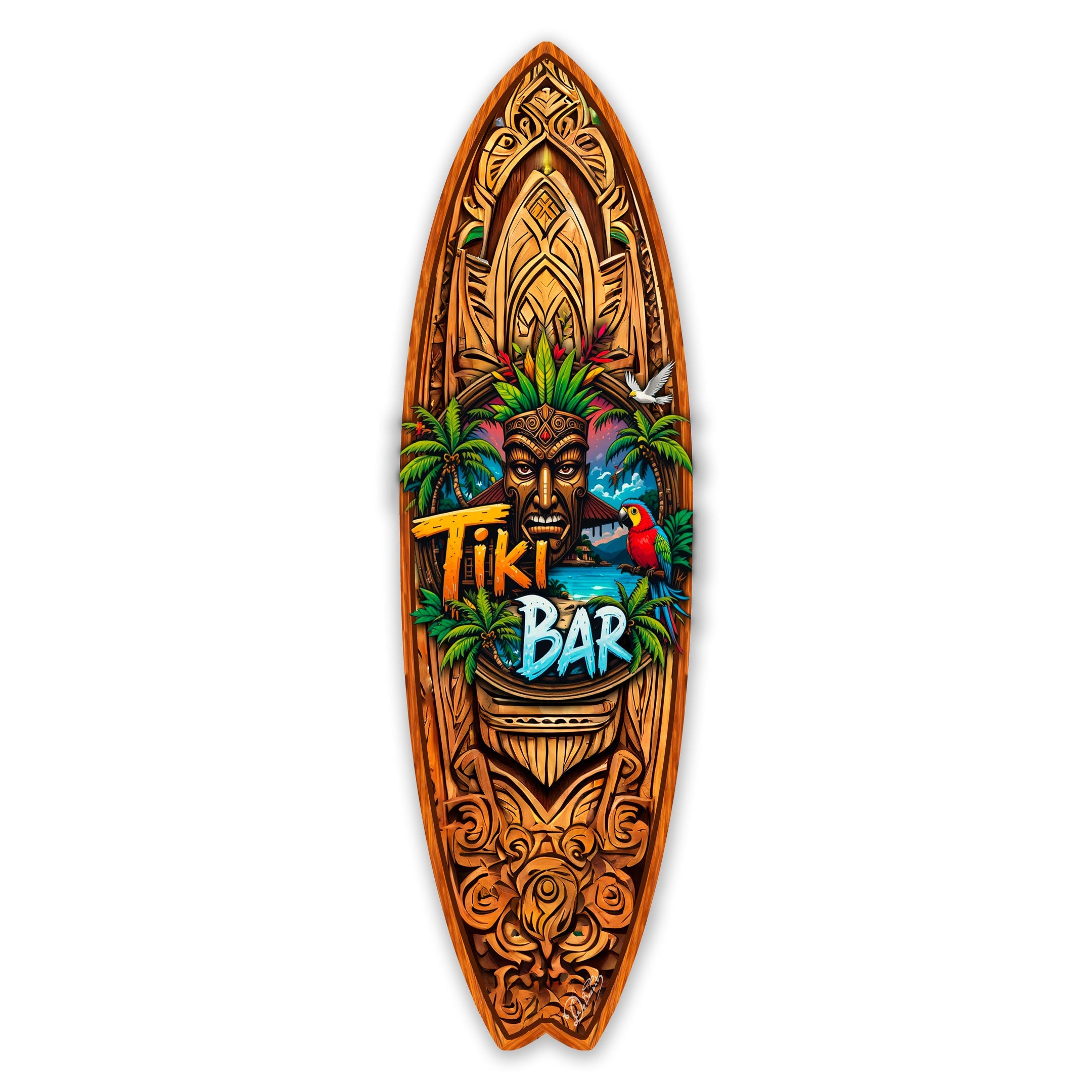 Tiki Bar Surfboard Wall Art by G. DeBrekht – Handcrafted Coastal Decor
