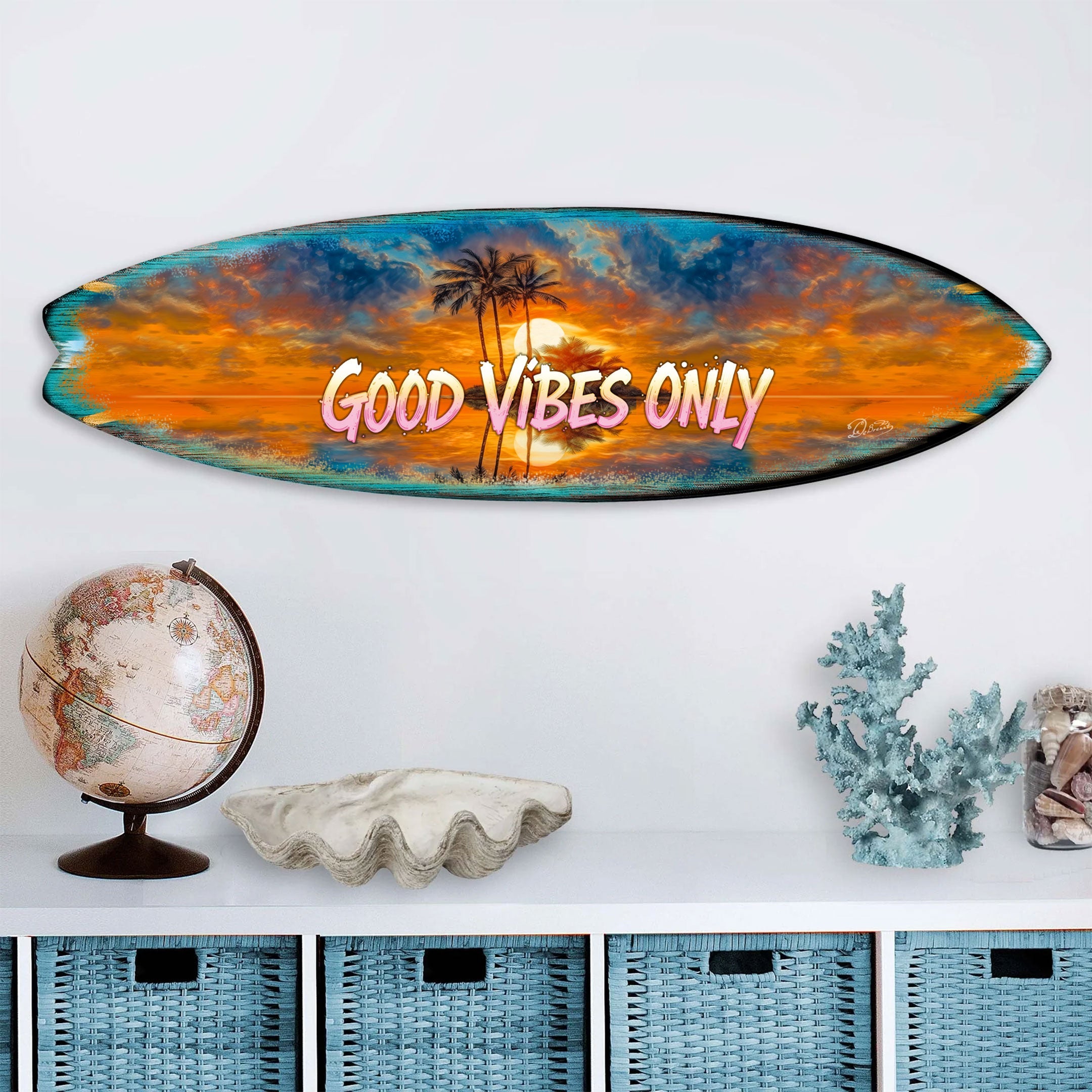 Good Vibes Only Surfboard Wall Art by G. DeBrekht