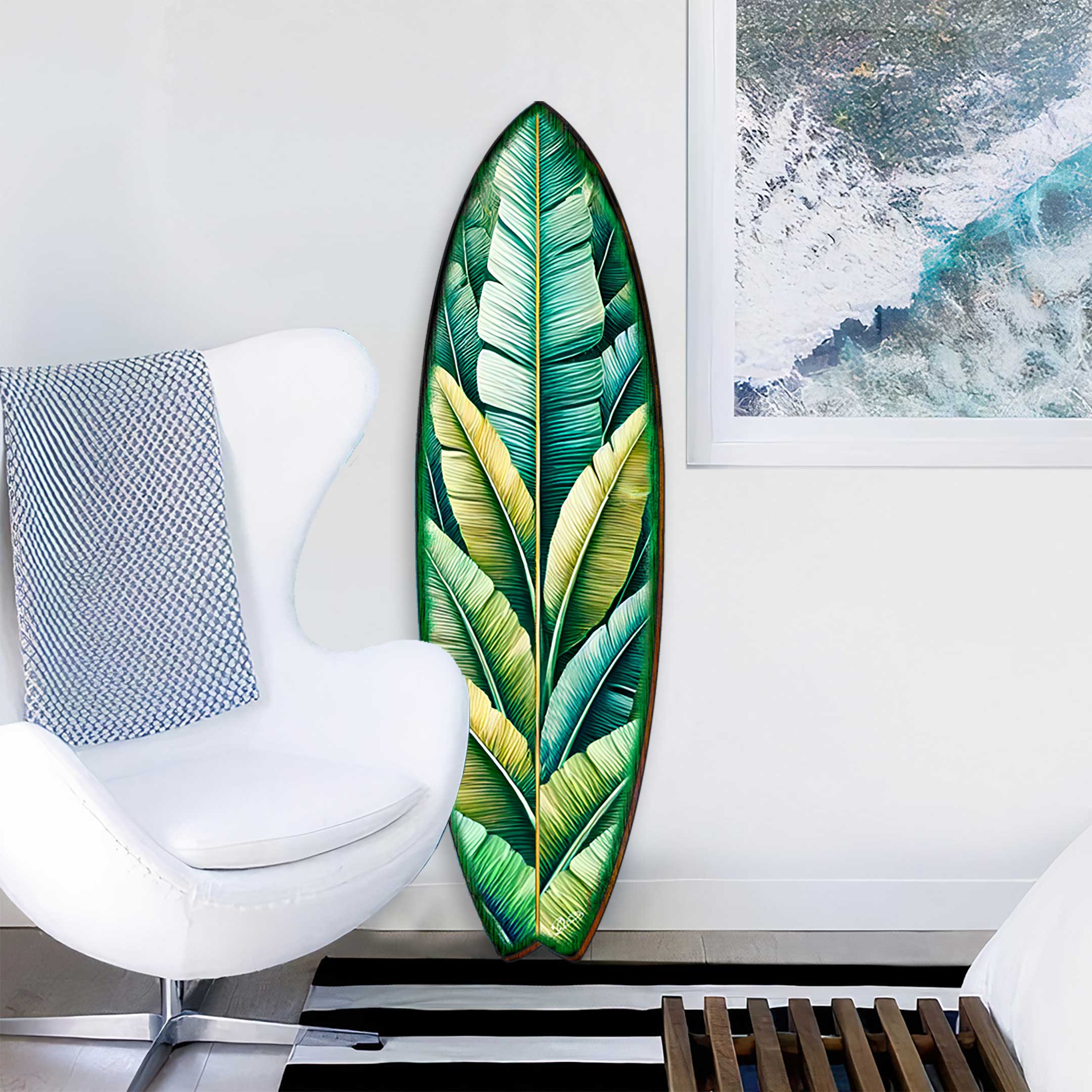 Banana Leaf Surfboard Wall Art – Handcrafted Tropical Coastal Decor by G.DeBrekht