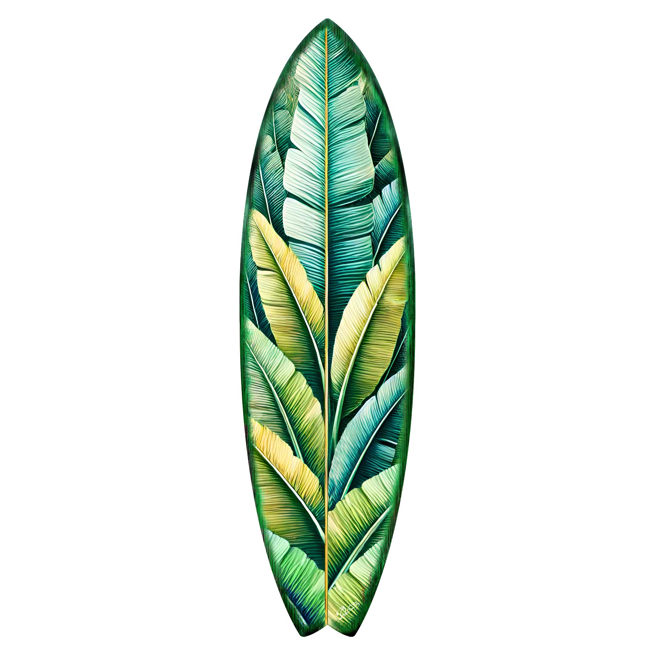 Banana Leaf Surfboard Wall Art – Handcrafted Tropical Coastal Decor by G.DeBrekht