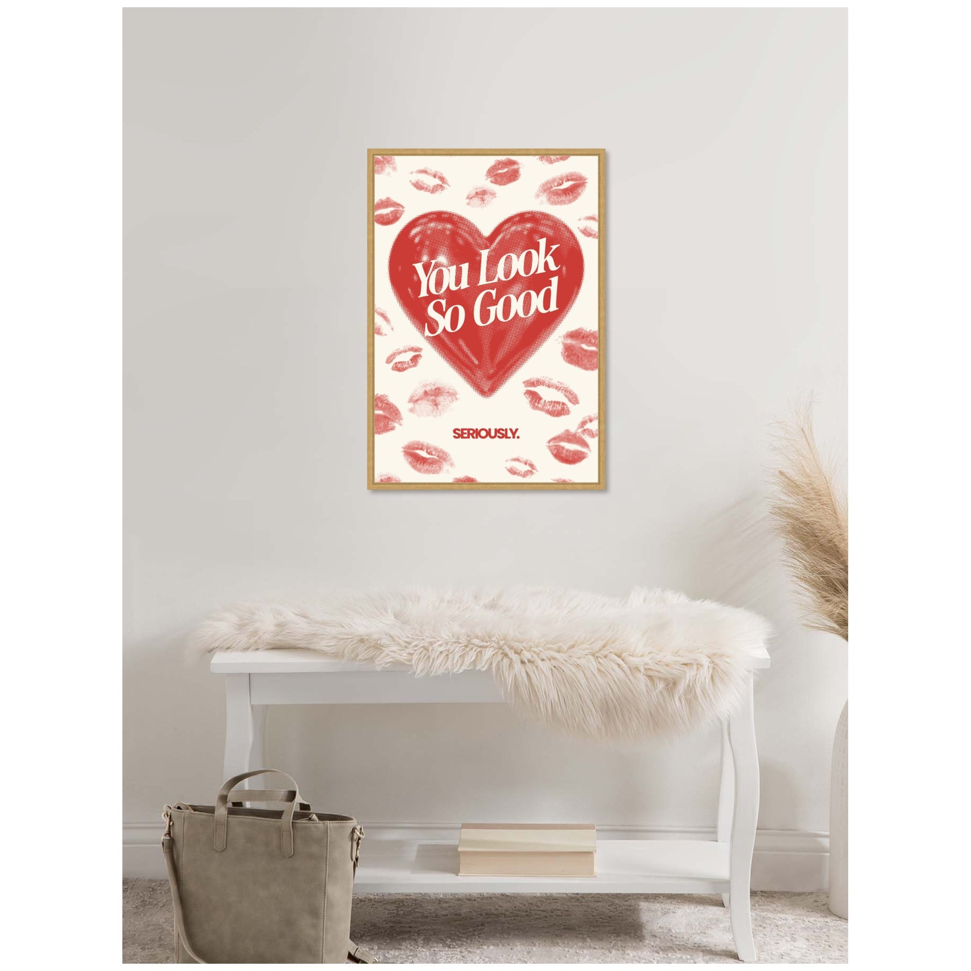 You Look So Good Red Lipstick Inspirational Quote by Lucky Guava Framed Canvas Wall Art Print
