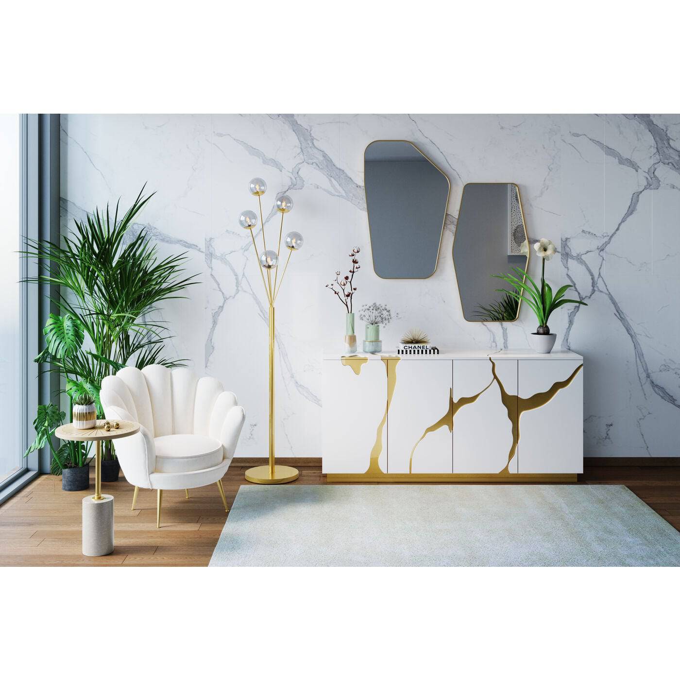 Wall Mirror Shape Brass 64x95cm