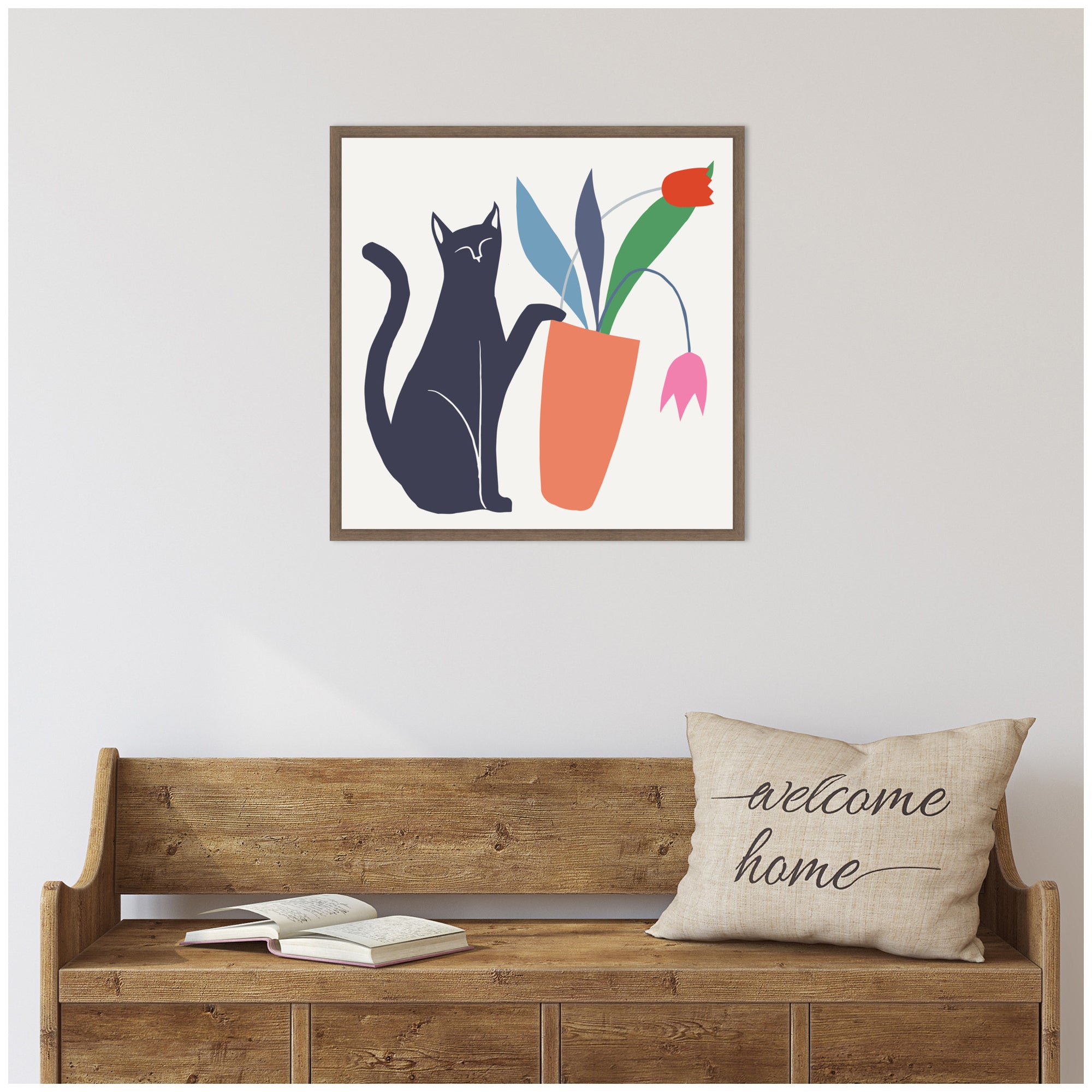 Sylvie Cat Vase 6 Framed Canvas by Hannah Beisang