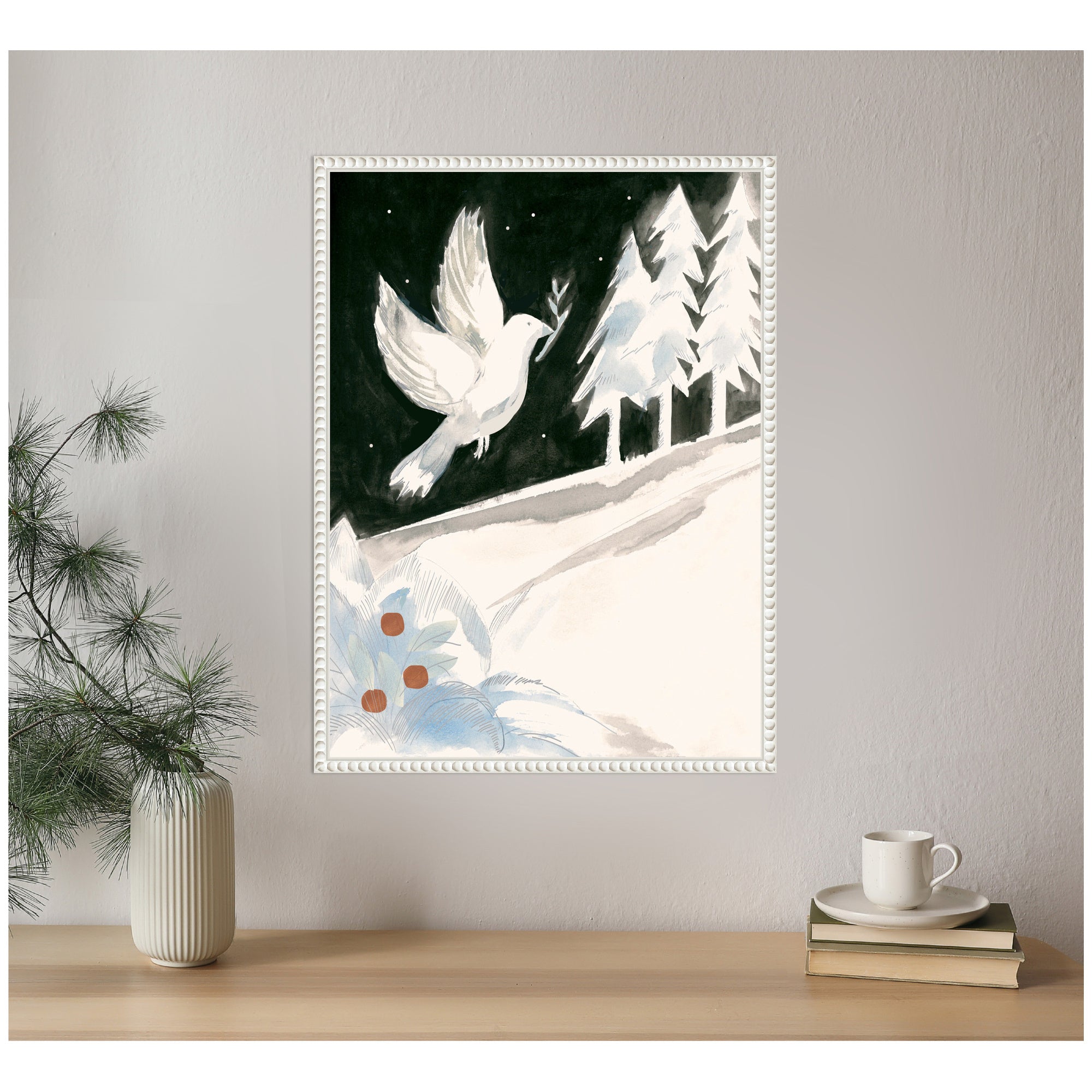 Sylvie Beaded Peace Dove Framed Canvas by Teju Reval