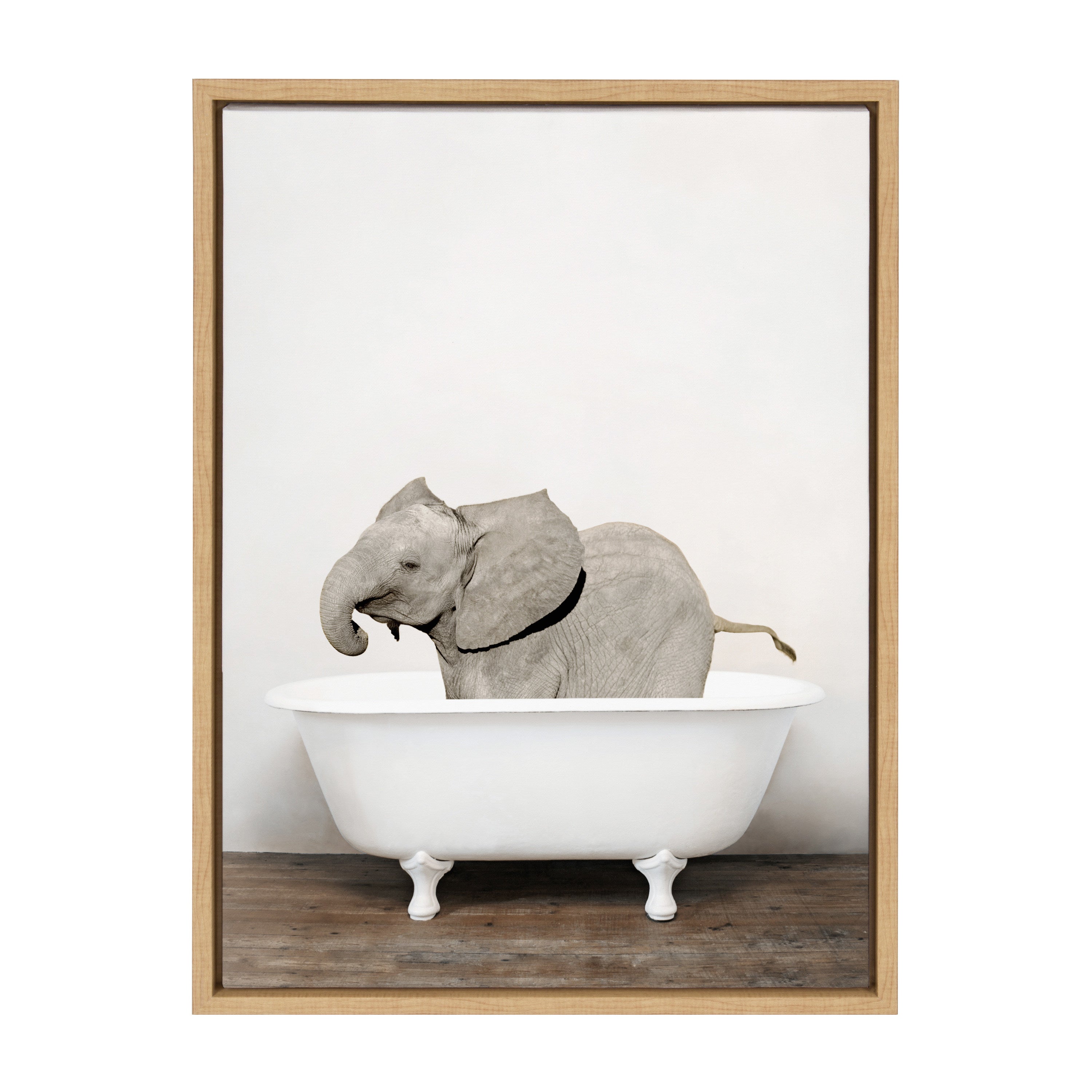 Sylvie Baby Elephant in the Tub Color Framed Canvas