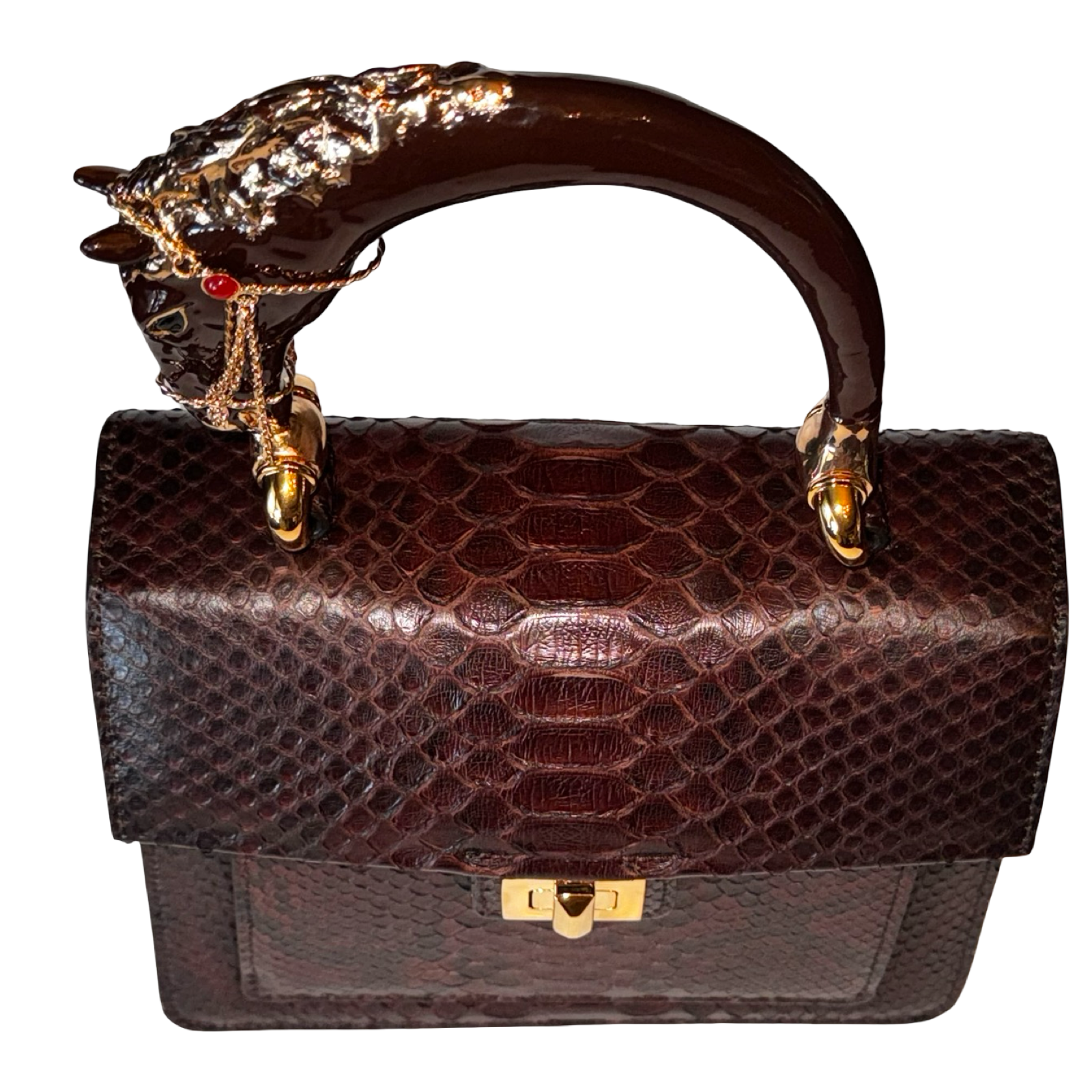 Sienna Horse Handle Handbag Authentic Multi-Toned Brown Python by Allysa Payne Beverly Hills - product image 2 for Resin Society