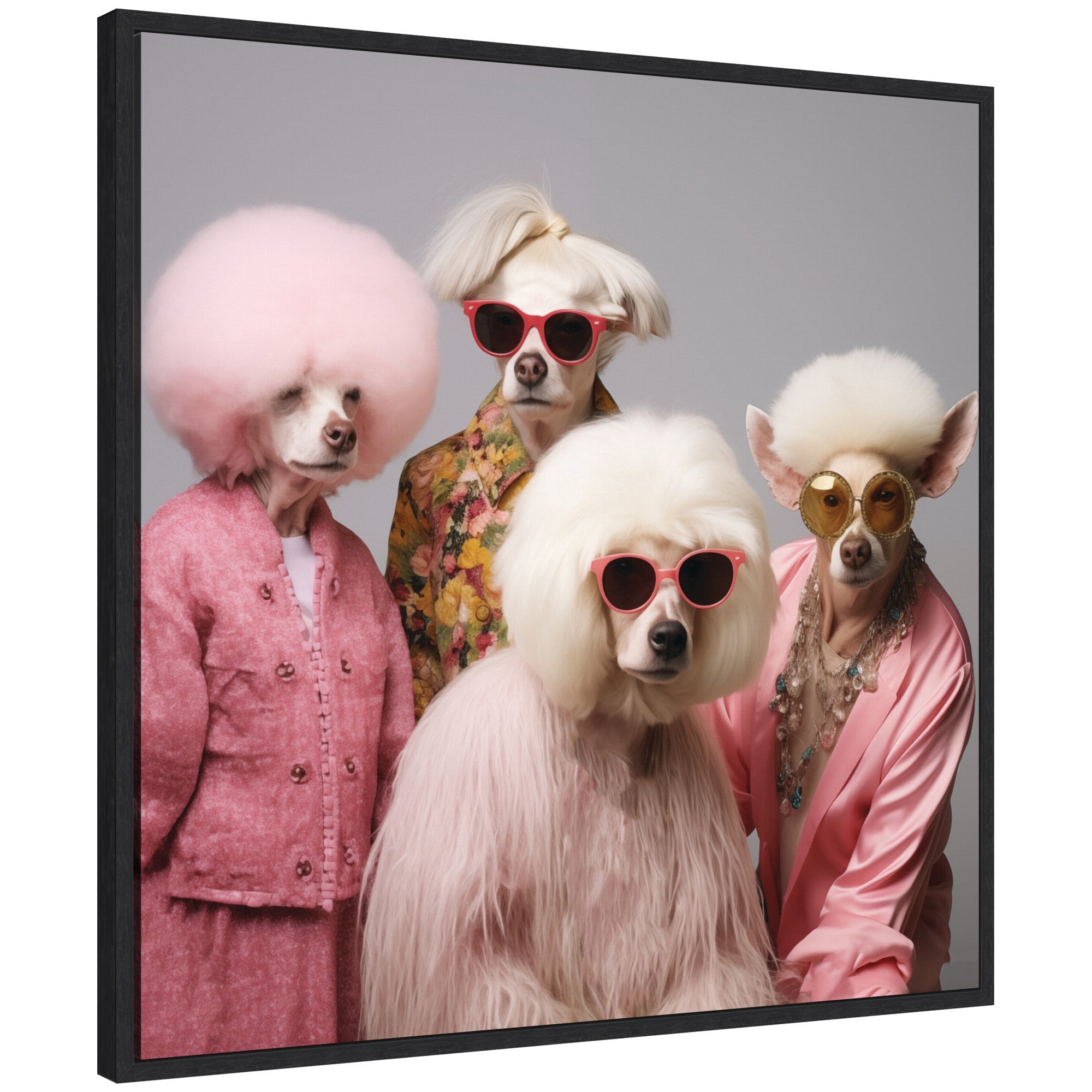 Sylvie Golden Lady Dogs framed canvas art featuring animal portrait with vintage beaded frame