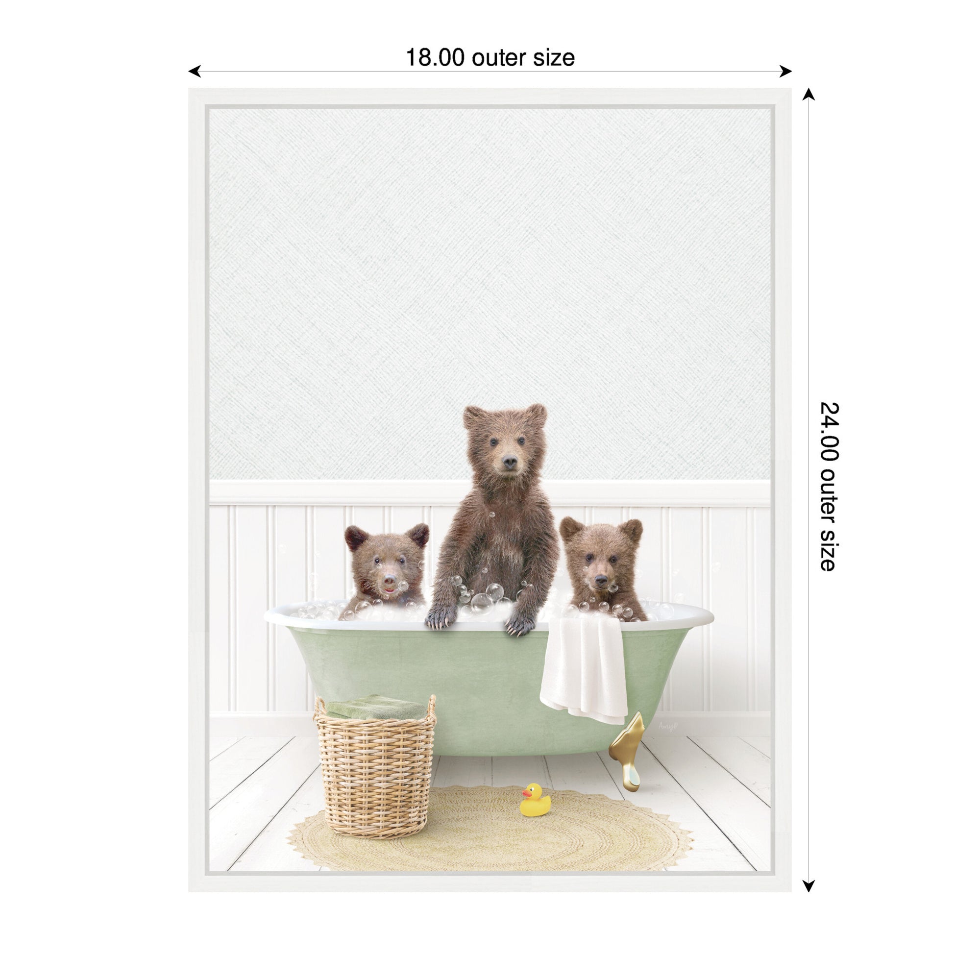 Sylvie Three Bear Cubs in Cottage Green Bath Framed Canvas by Amy Peterson