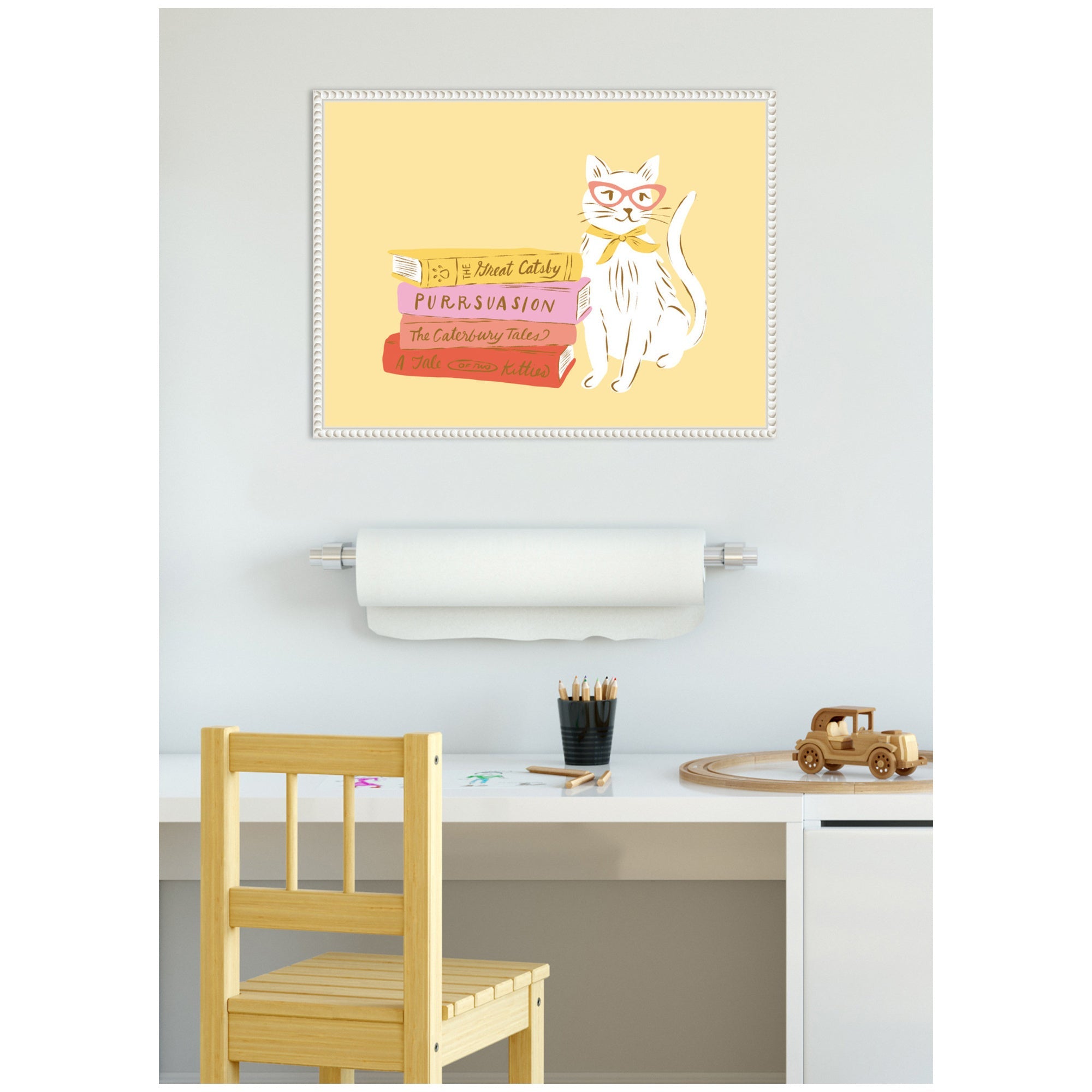 Book Lover Cat 4 by Krissy Mast Framed Canvas Wall Art Print
