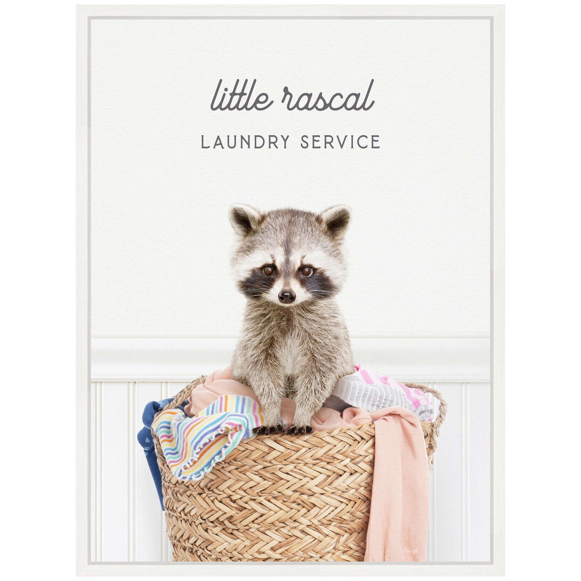 Sylvie Raccoon Little Rascal Laundry Service Framed Canvas by Amy Peterson