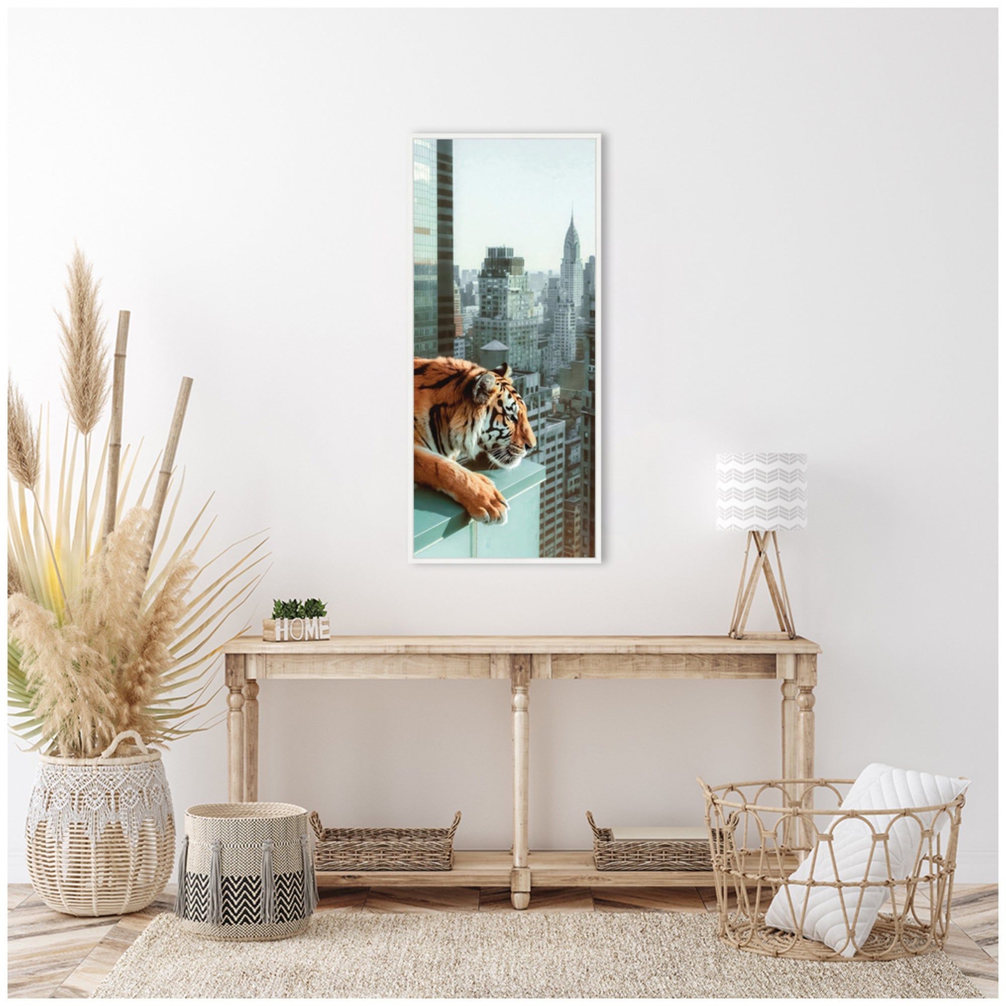 Sylvie Urban Tiger Overlooking Manhattan Framed Canvas by Michael Schauer