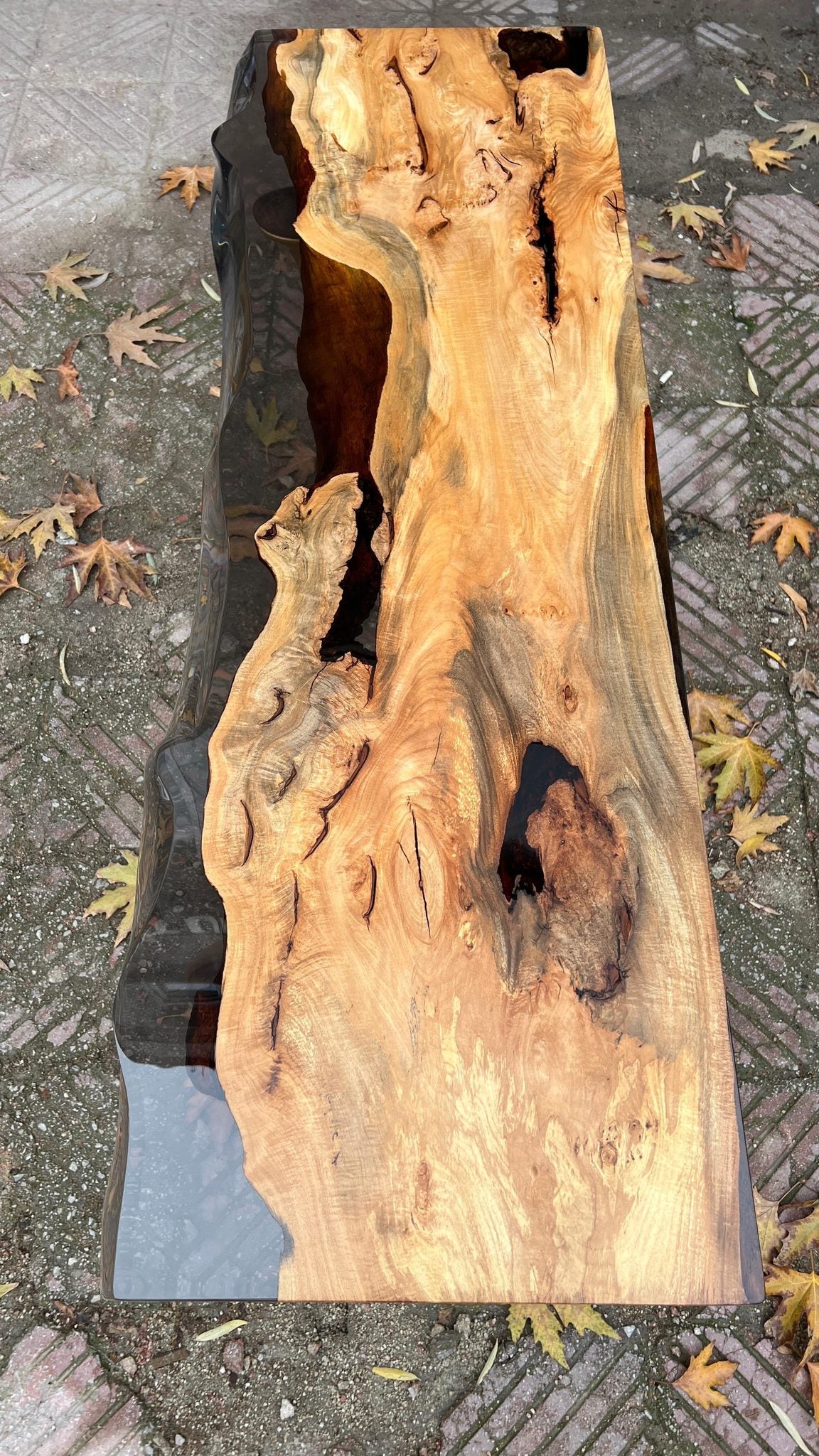 Resin Live Edge Console Table Made of Linden Wood by Gizz - product image 13 for Resin Society
