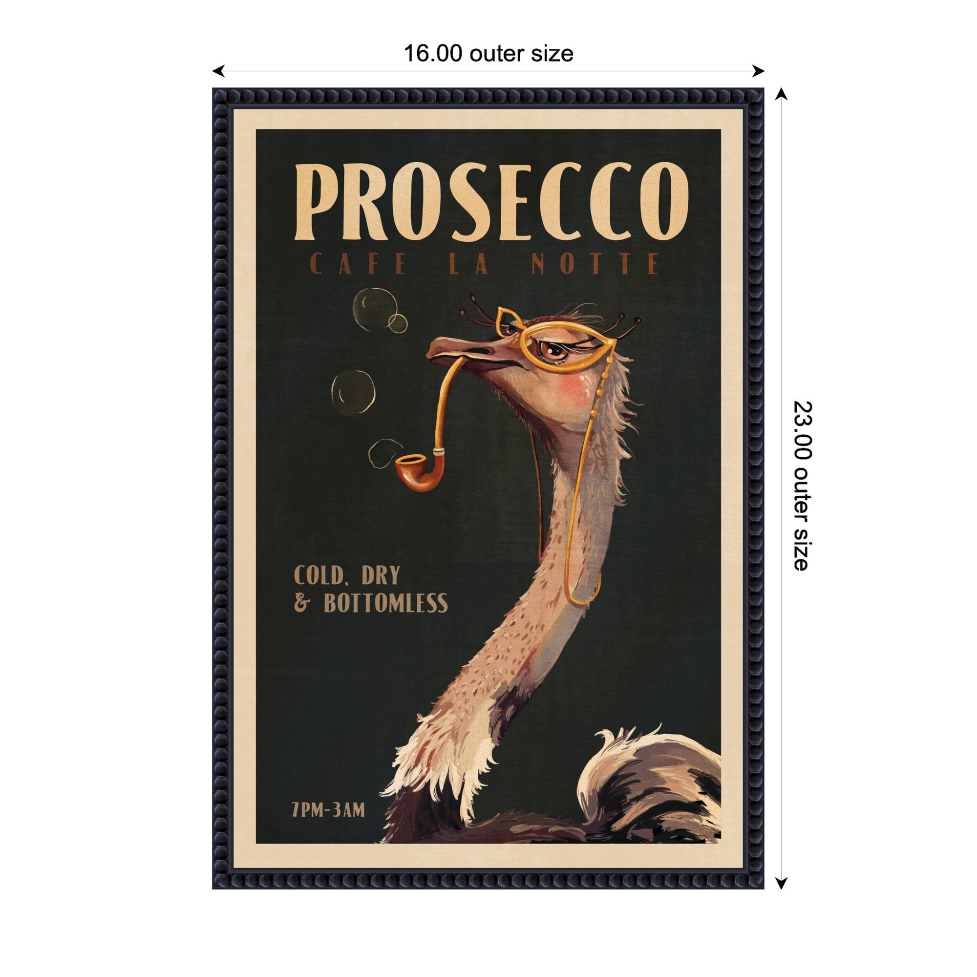 WG Deco Prosecco Ostrich by The Whiskey Ginger Framed Canvas Wall Art Print