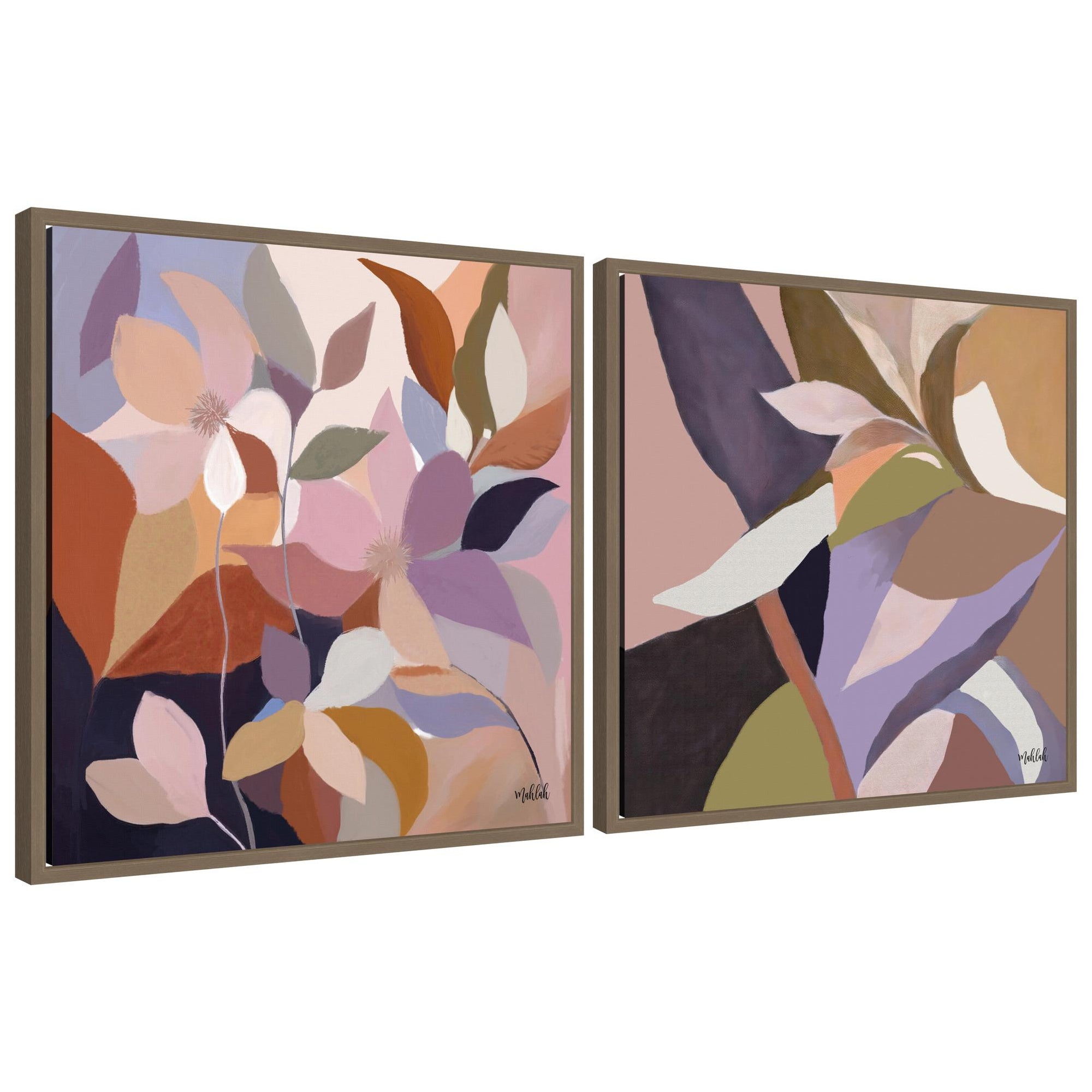 Sylvie Azure Leaves and Stems botanical framed canvas art set by Inkheart Designs