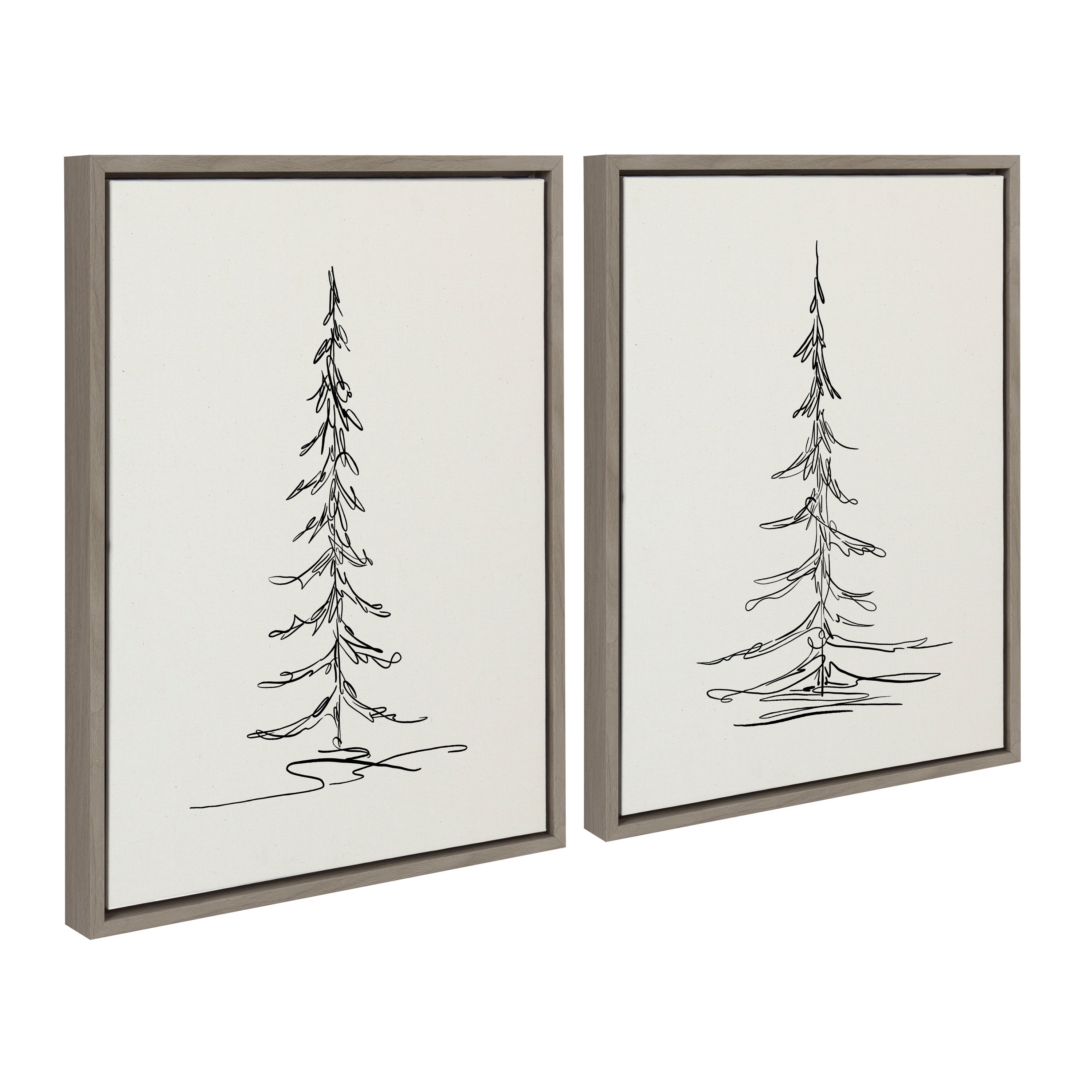 Sylvie Minimalist Evergreen Trees Sketch Framed Canvas Art Set by The Creative Bunch Studio