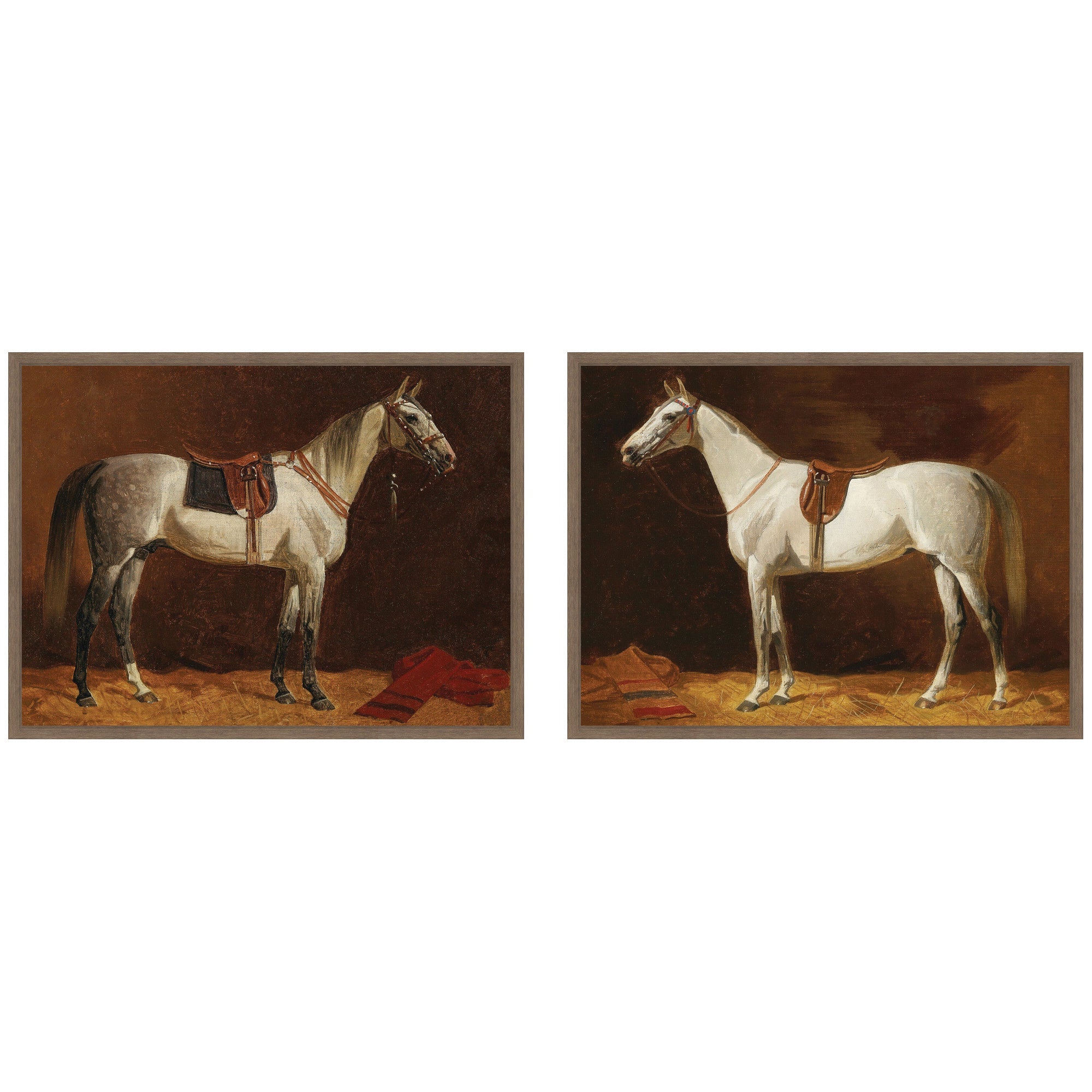 Emil Volkers White Horses 2 Piece Framed Canvas Wall Art Set displayed on a white wall