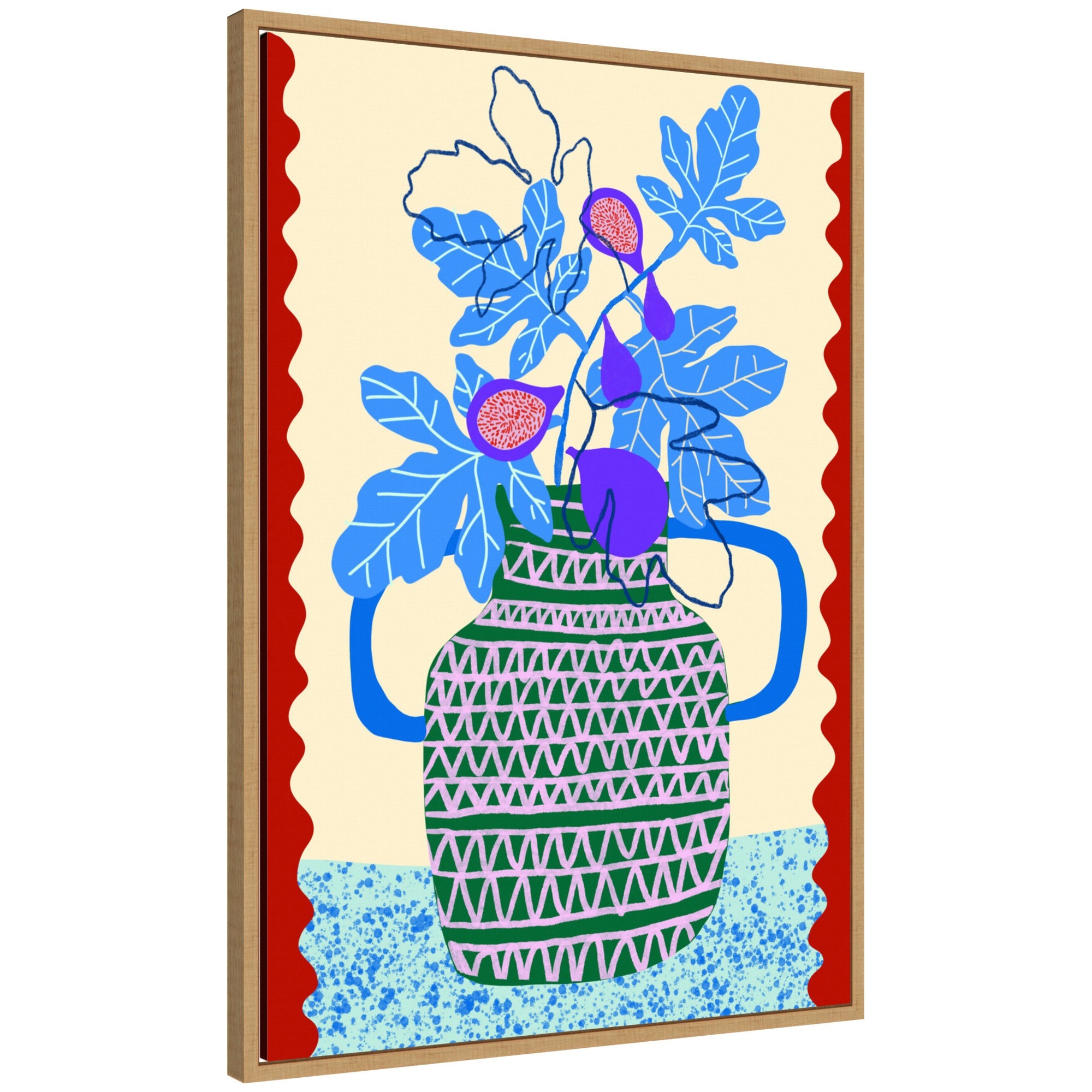 Framed canvas wall art print titled Sweet Fig Pot by Teresa Rego depicting a natural-toned still life with fig in a clay pot