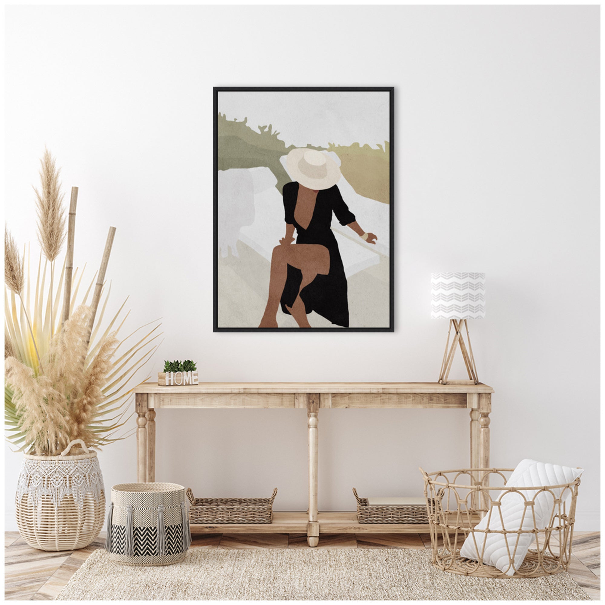 Sylvie Elegant Woman in Hat Framed Canvas by July Art Prints