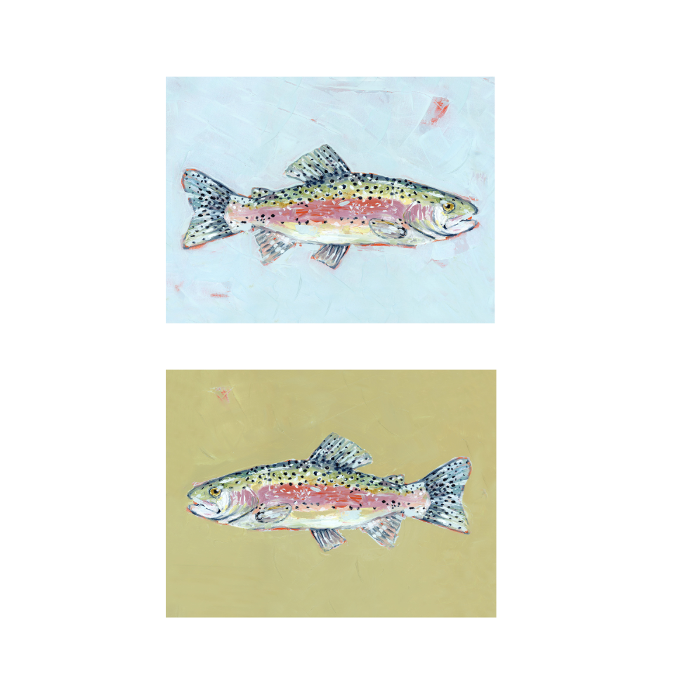 Chasing Rainbows Trout Fish Fine Art Print by Chelsea McShane, vibrant depiction of trout in vivid colors